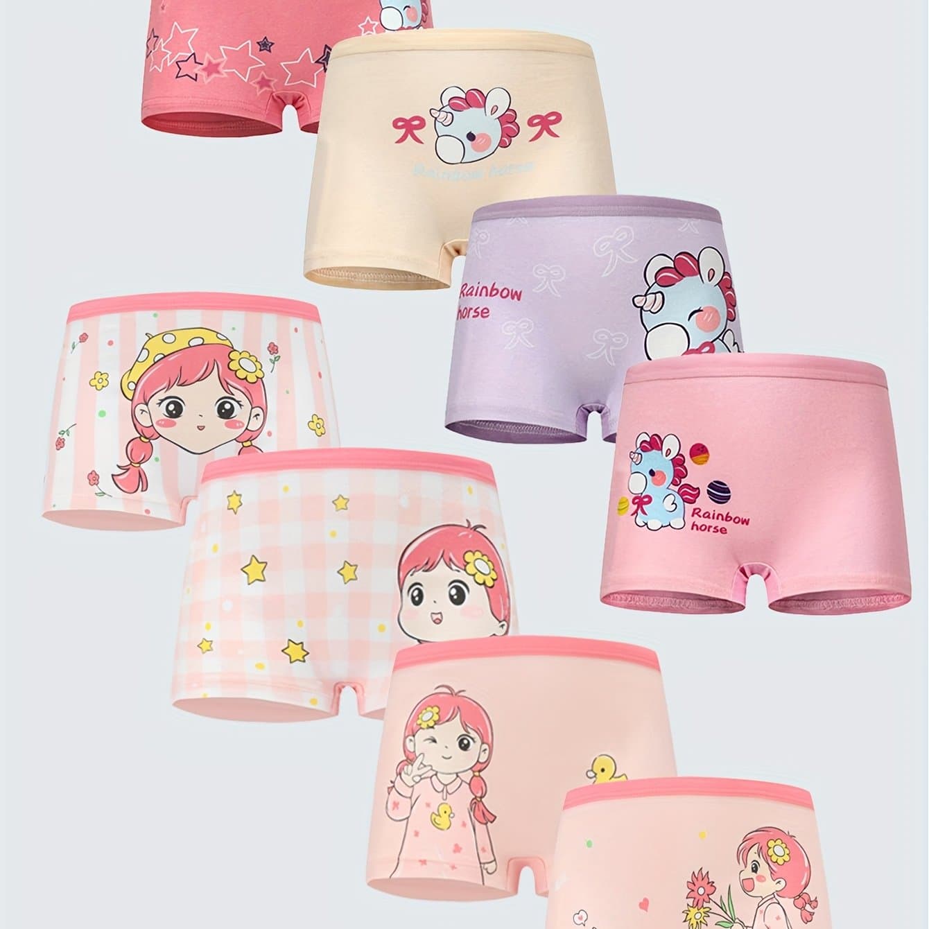 TEMU 8pcs Girls Cotton Boxer Underwear Comfortable Soft Cute Animal Print Girls Underwear