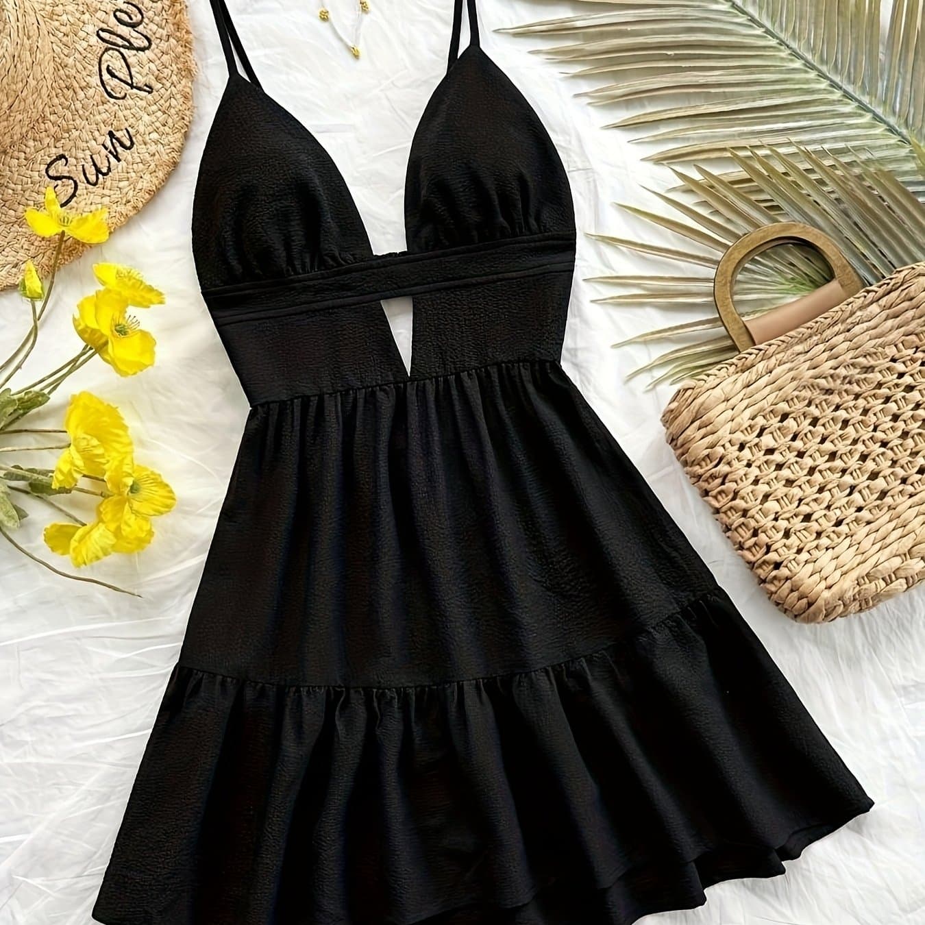 TEMU Holiday Casual V-neck Backless Dress