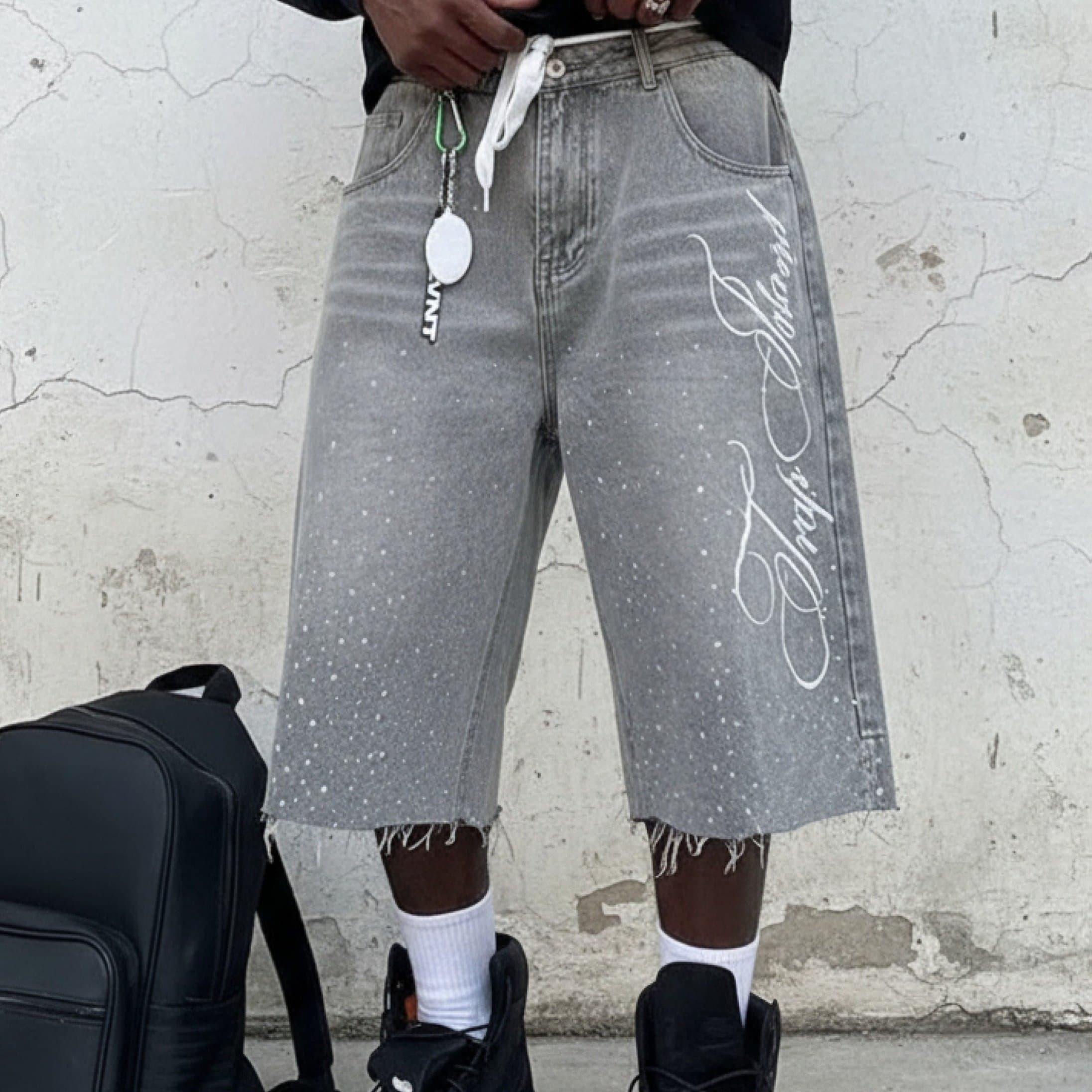 TEMU Retro Washed High Shorts For Men Straight Wide Leg Aged Loose And Casual Versatile Capri Pants