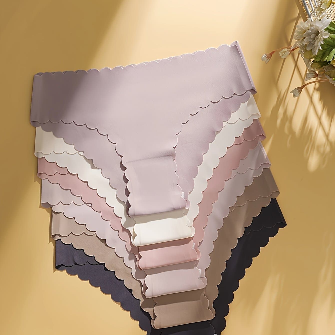 TEMU 6-pack Women' Color Panties With Wave Lace, Smooth Seamless Comfortable Breathable Quick-dry Briefs For Autumn/winter, Sports, Fitness, Yoga,