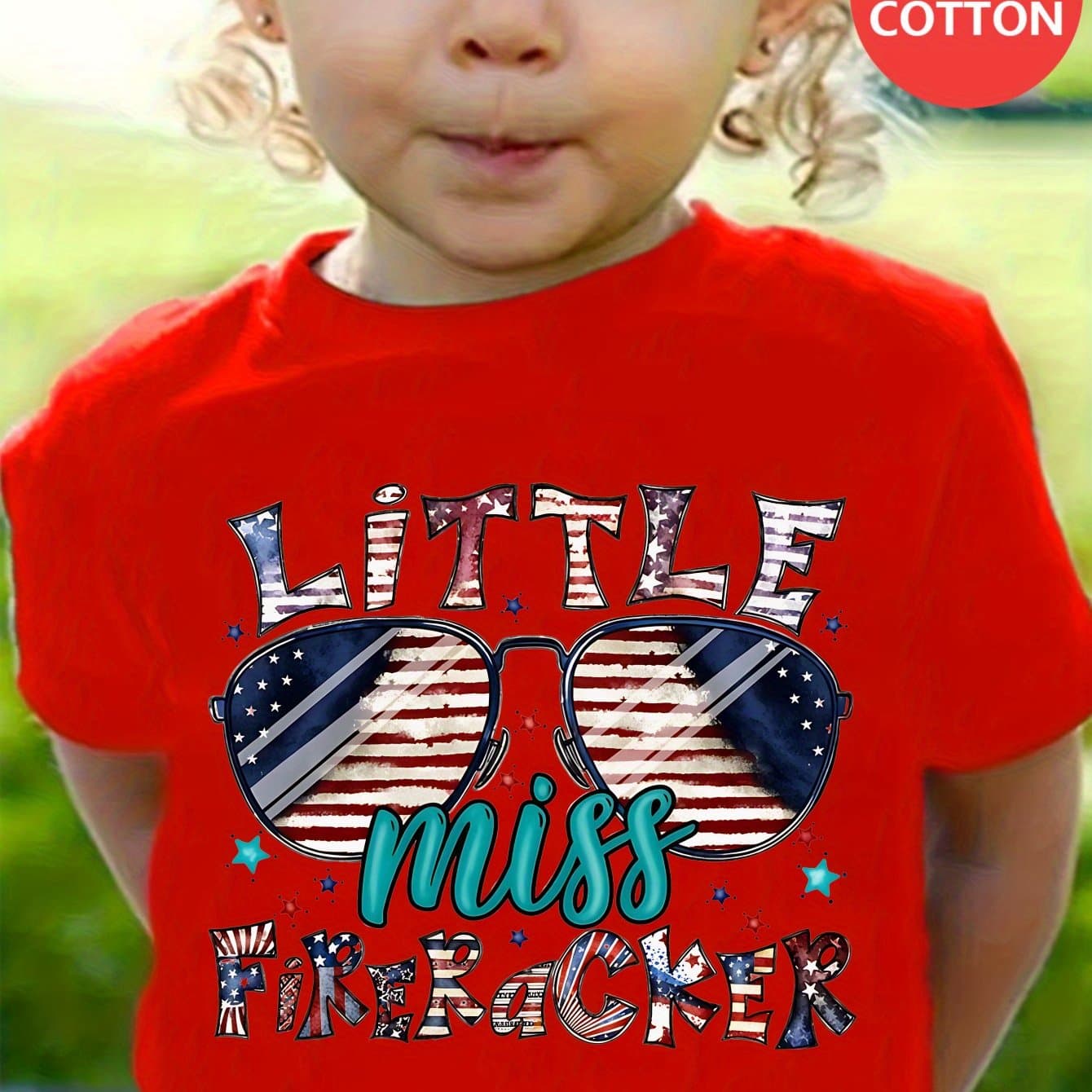 TEMU American Day New ' 100% T-shirt With Patriotic Sunglasses Print - Comfortable And Breathable Round Neck Short Sleeve T-shirt For Boys And Girls Under 12