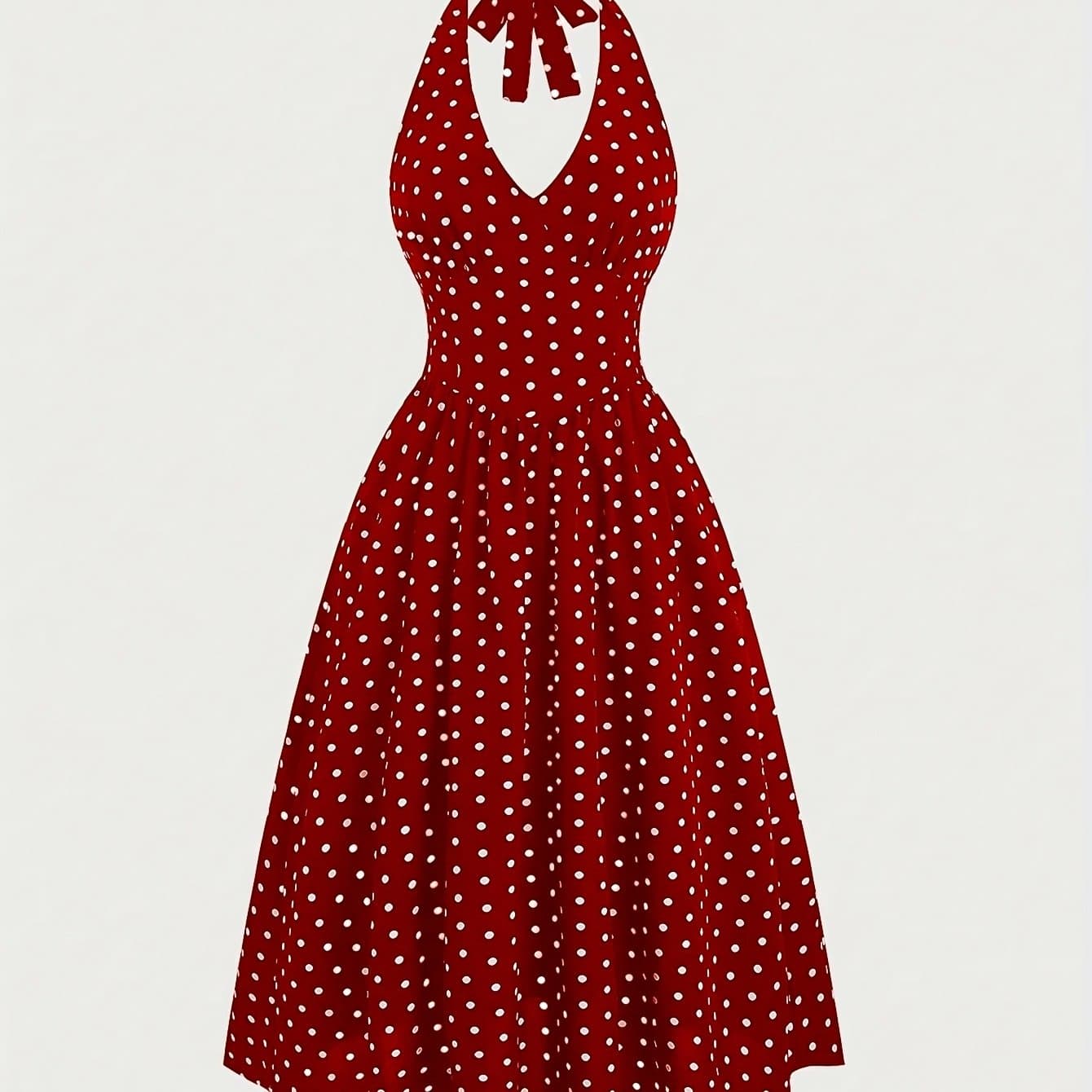 TEMU New Stylish Elegant Women's Polka Dot Print Halter Neck Temperament Slim Dress