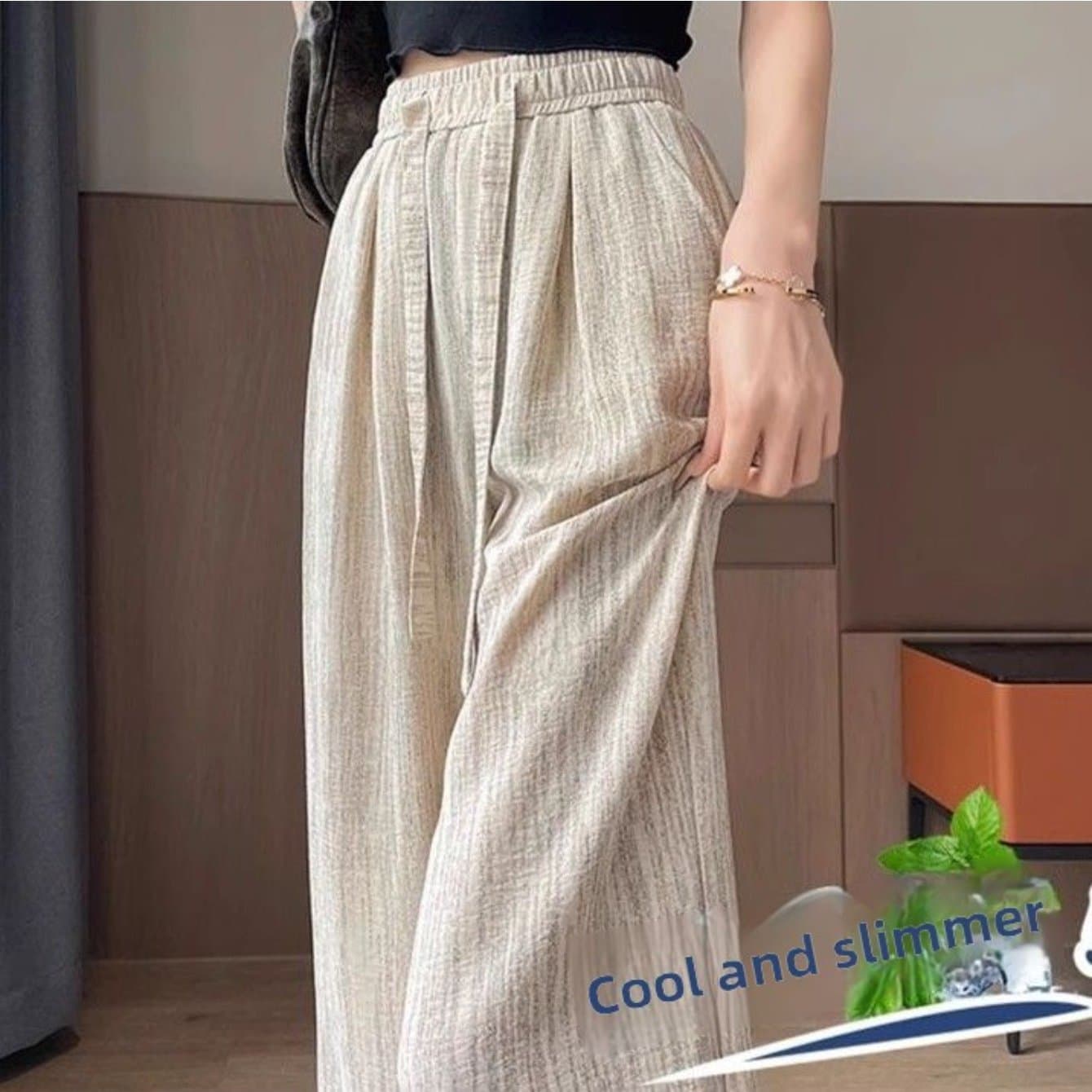 TEMU Ice Wide-leg Pants Women's Summer 2025 New High-waisted Thin Drape Lazy Casual Drawstring Floor Pants Women's Pants