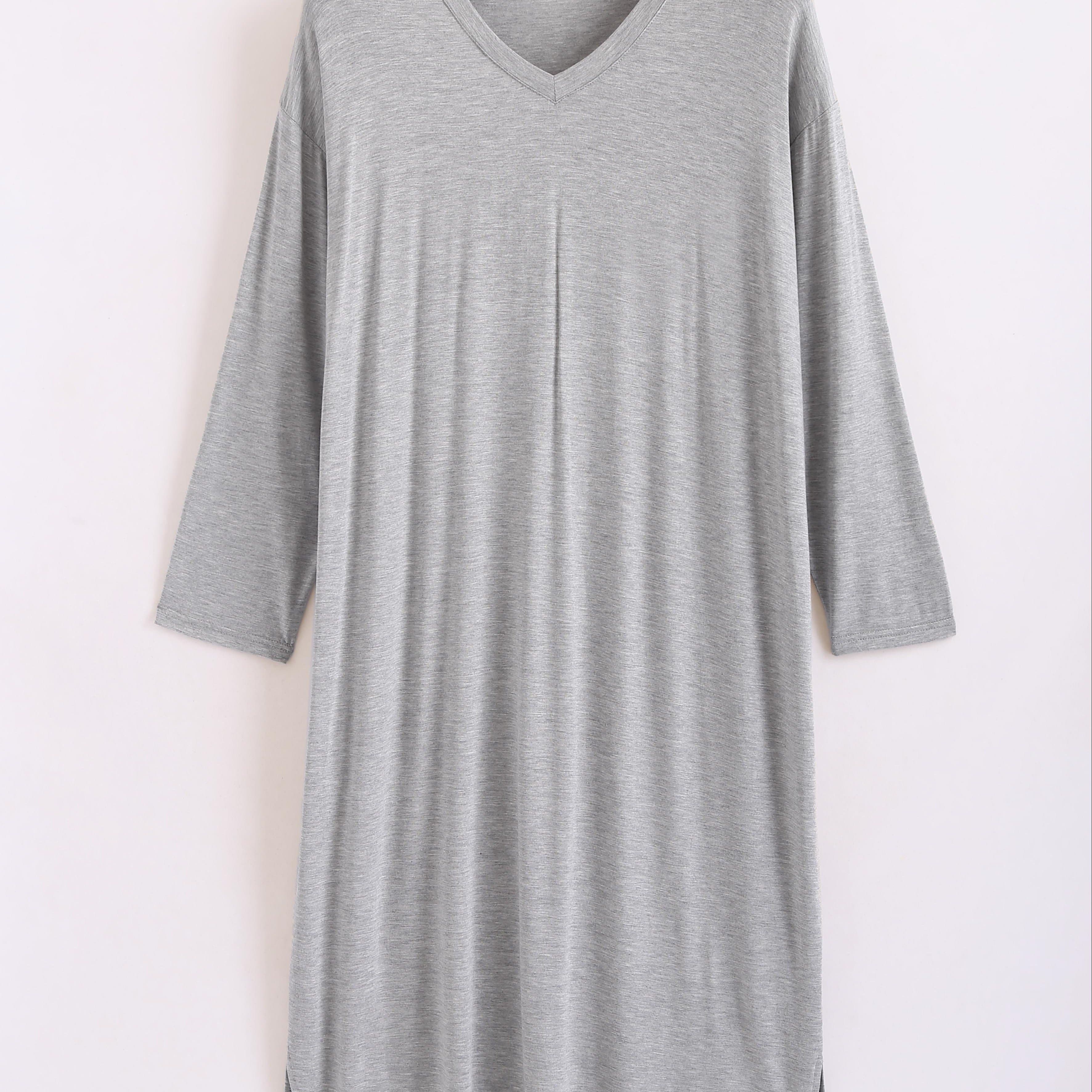 TEMU Modal V-neck Men's Pajamas Long Length Over-the-knee Long Sleeve Open Flag Drape Plus Size Bathrobe Dress
