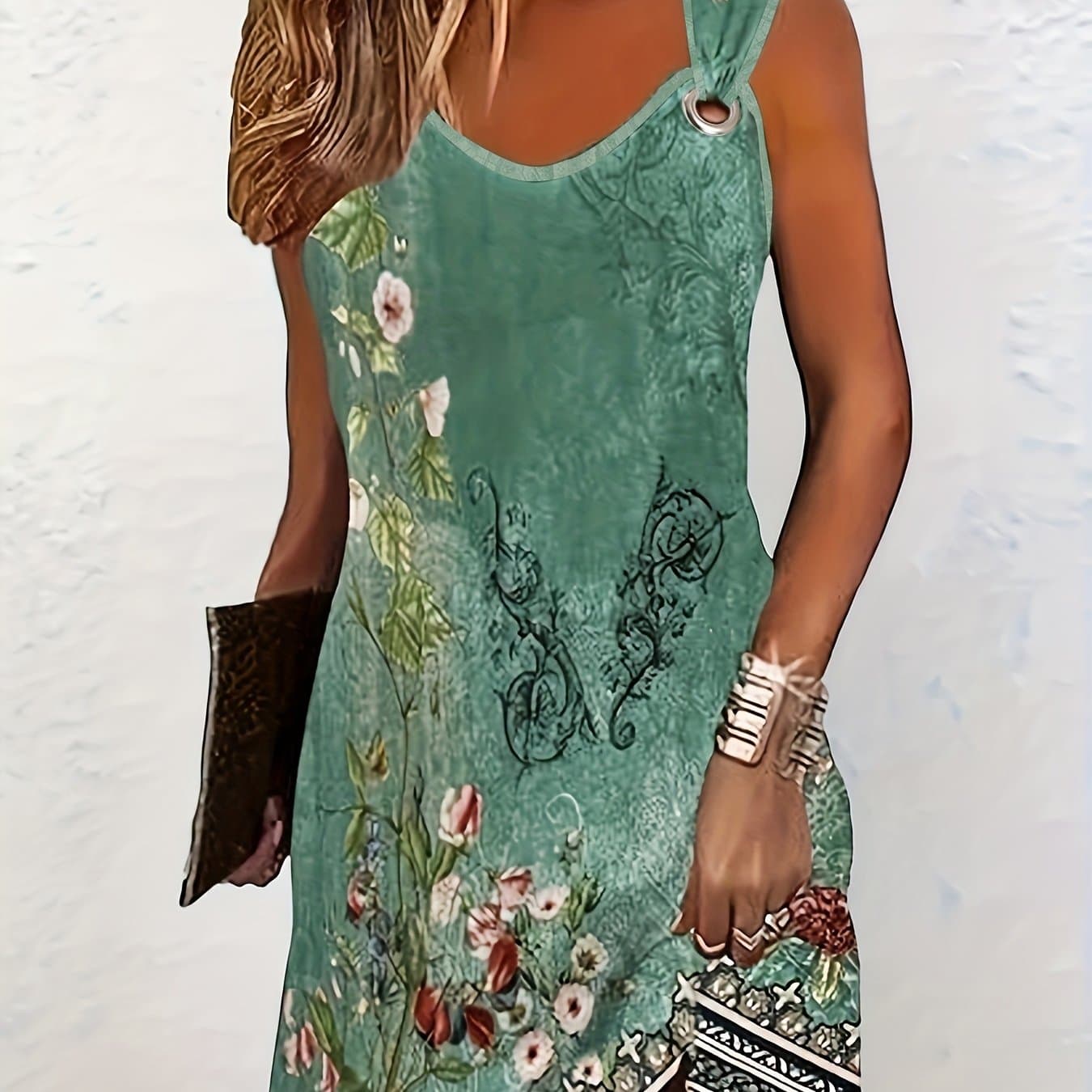 TEMU European And Sleeveless Pattern Dress