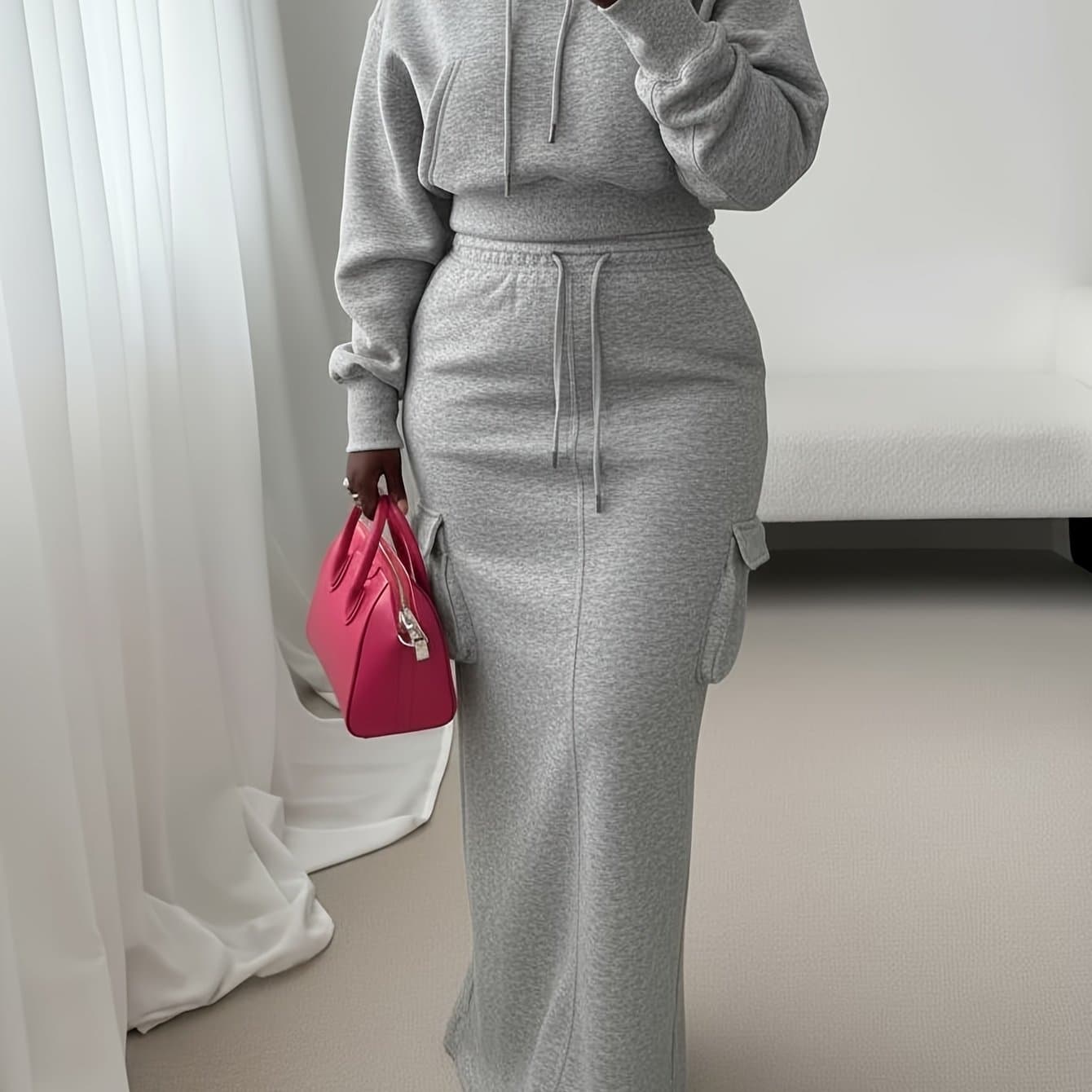 TEMU 2pcs Hooded Utility Long Dress Set For Women | Fashionable And , Suitable For Everyday And Stylish Occasions