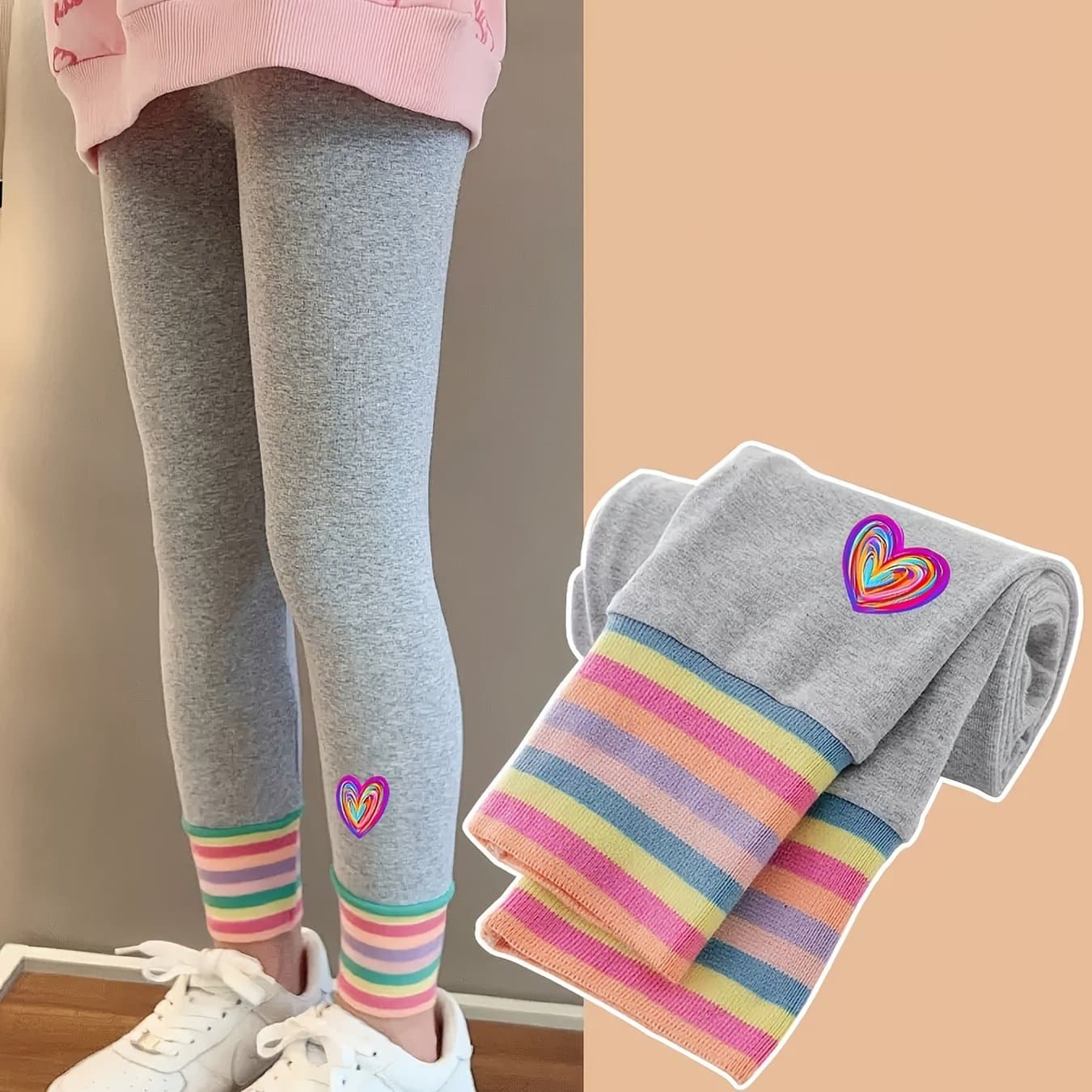 TEMU Girls' Leggings Spring Autumn Style Outerwear Long Pants ' Autumn Gray Medium To Large Size Trousers