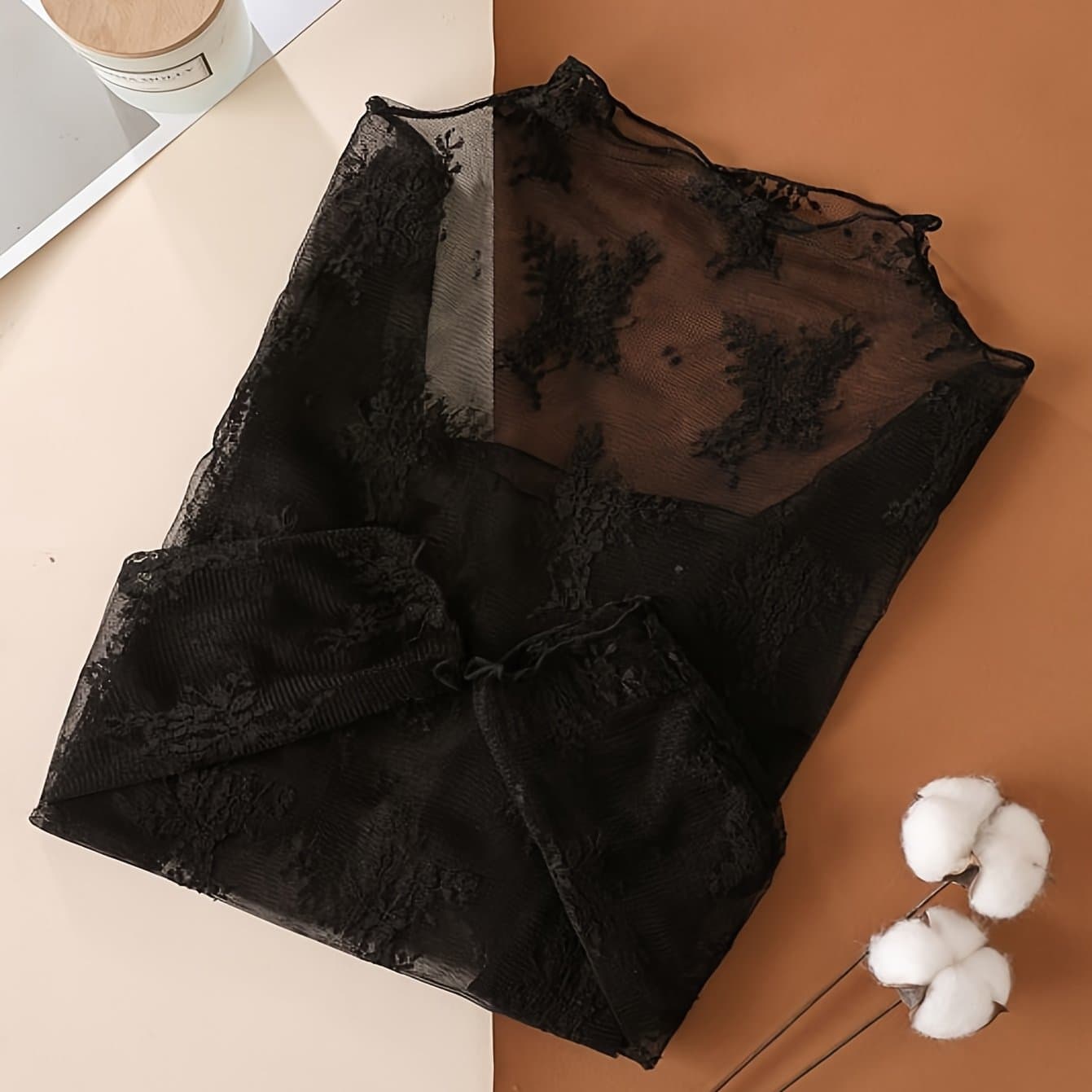 TEMU Elegant Sheer Lace Long Sleeve Top For Women - Chic Floral Embroidery Design, Soft & Breathable Fabric, Casual Or Dressy Outfits, Versatile Top | Elegant Long Sleeve Top | Intricate Embroidery
