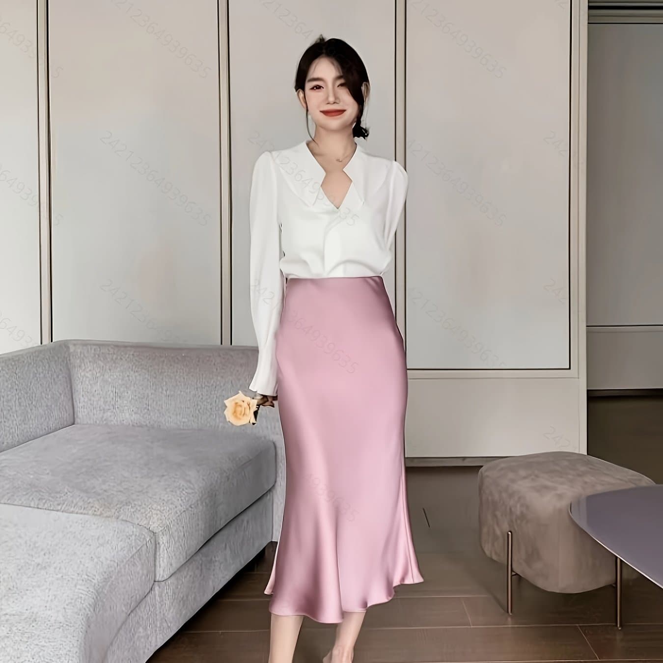 TEMU High-waisted Satin Commuter Mermaid Skirt
