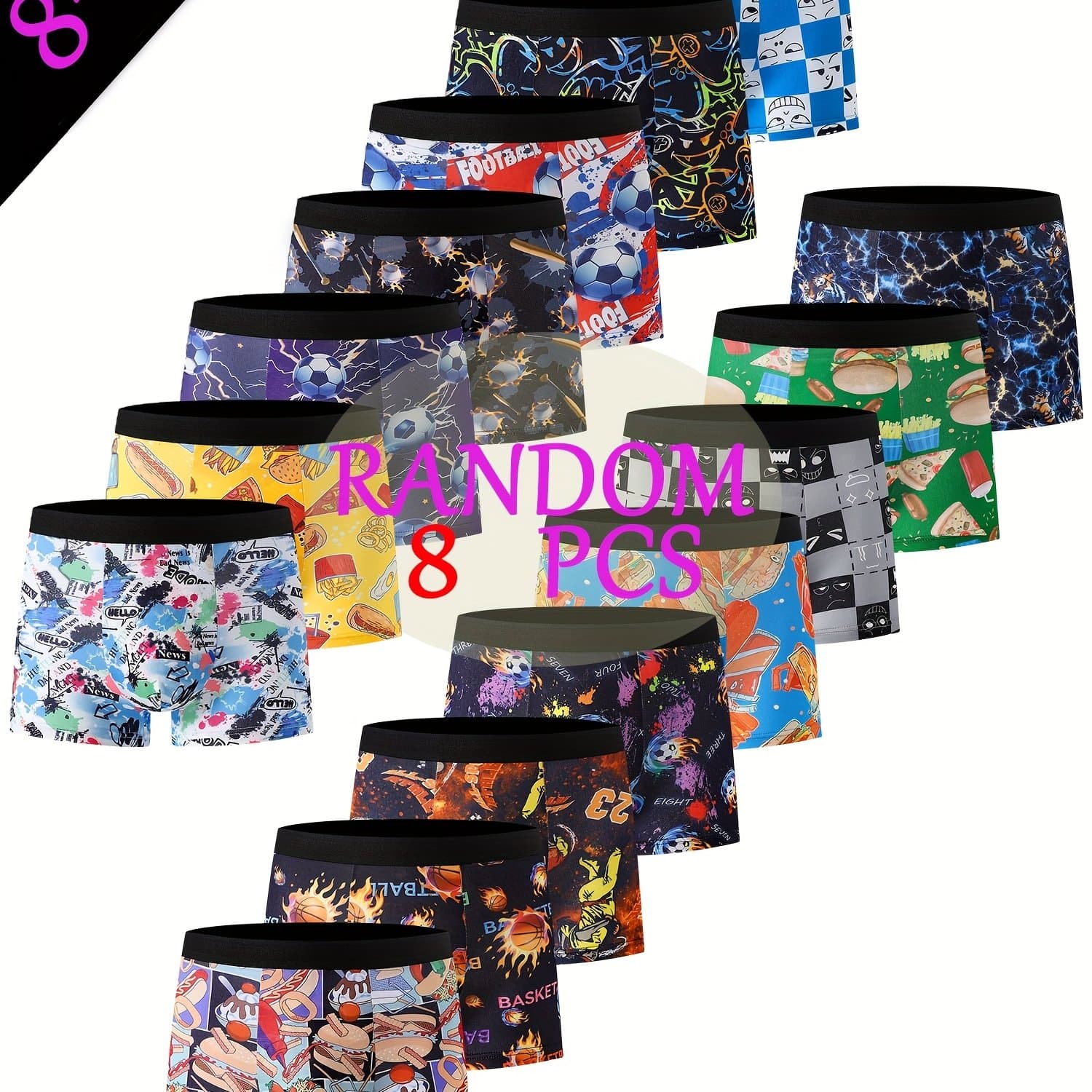 TEMU Send 8 Pairs Of Boys' Underwear, Printed With Football, Basketball And Boxing Sports Elastic, Comfortable And Soft Flat Hem Briefs