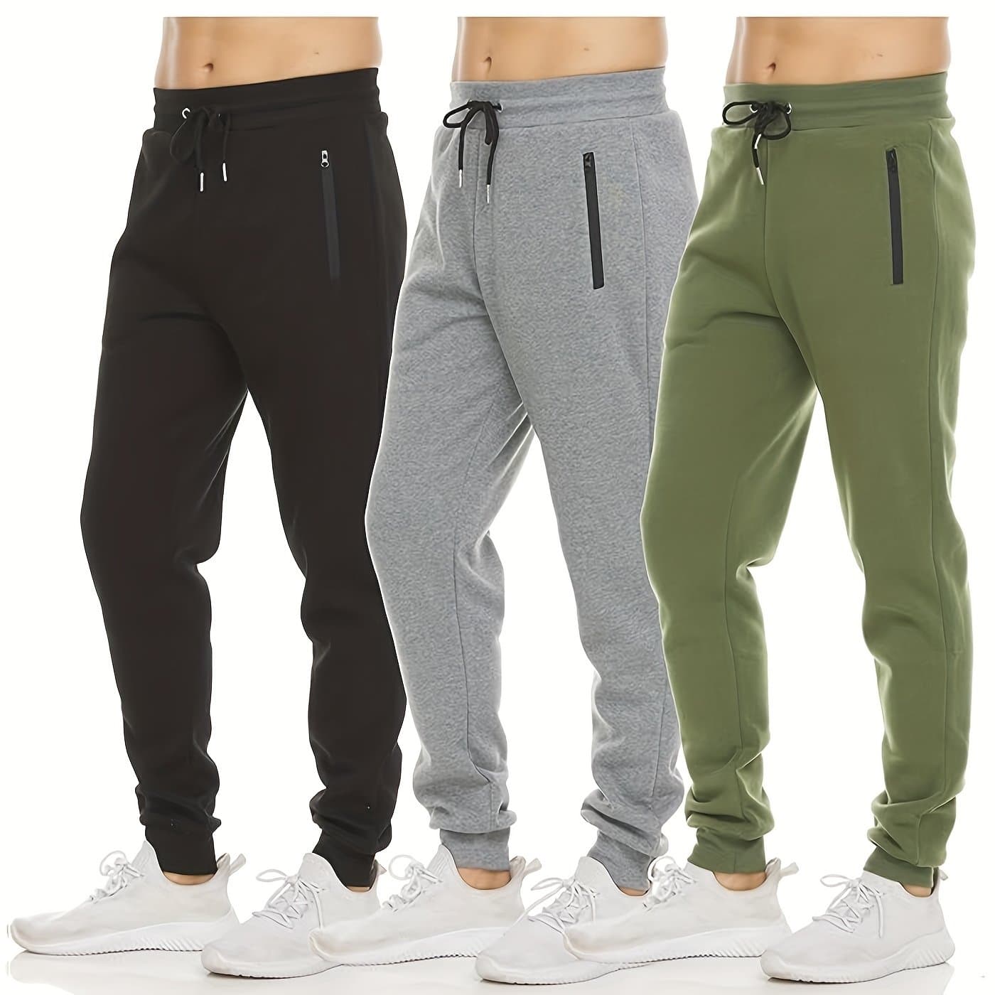 TEMU 3pcs Men's Sweatpants Fleece Casual Sport Joggers For Men Athletic Pants With Zipper Pocket S-3xl