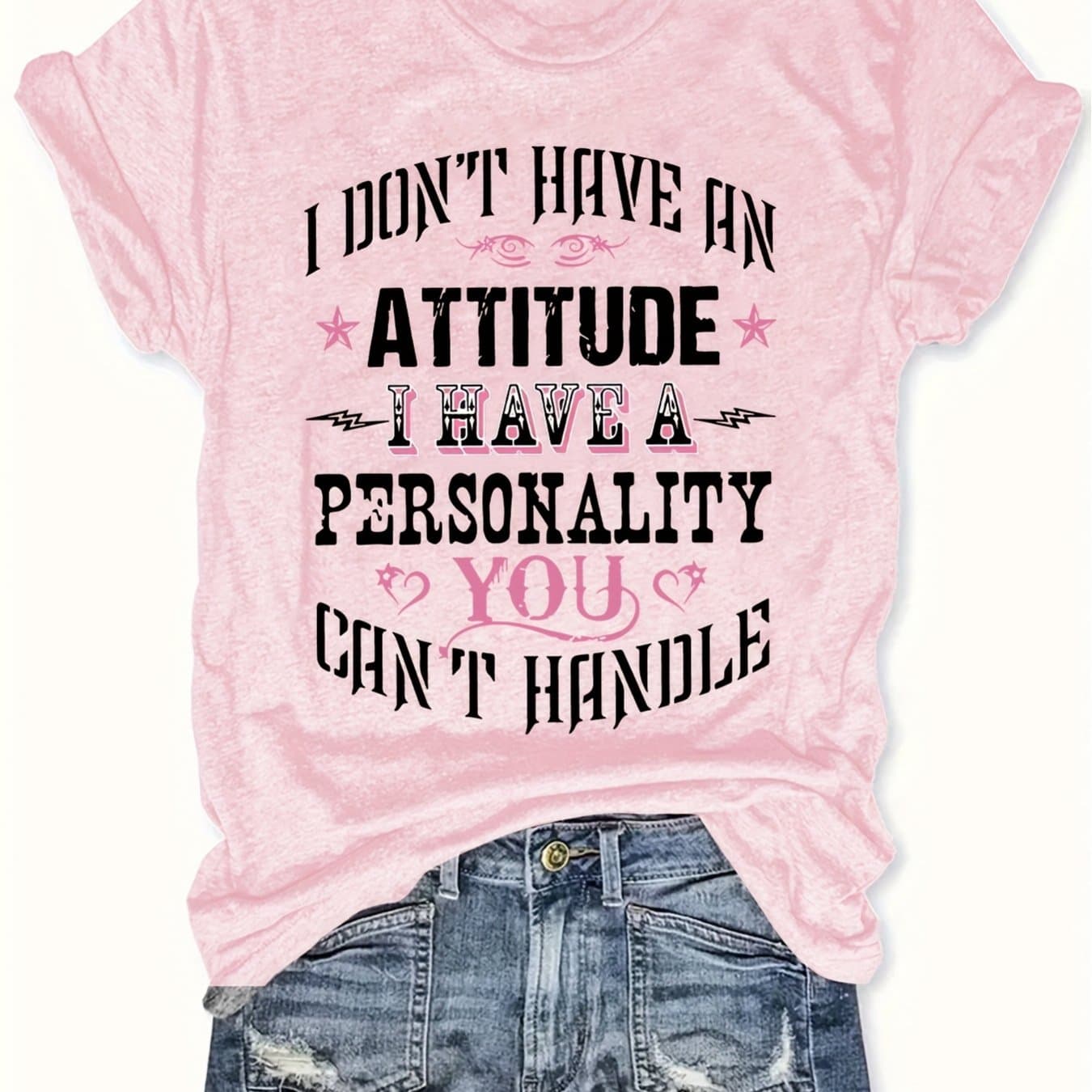 TEMU Women's Round Neck Cartoon Letter T-shirt, Spring And , Daily Wear, Comfortable And Breathable