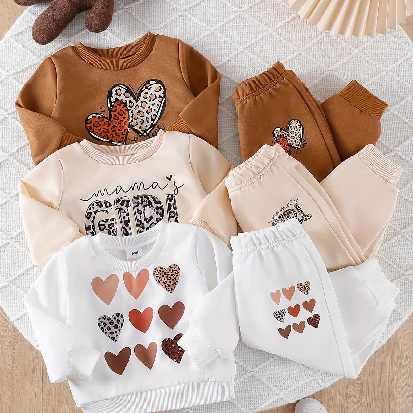 TEMU 6pcs Toddler Baby Girl Fall Winter Clothes, Leopard Print Heart Print Trendy Pullover, Long Sleeve Crewneck Sweatshirts + Joggers Pants Outfits, Can , Perfect For Outdoor