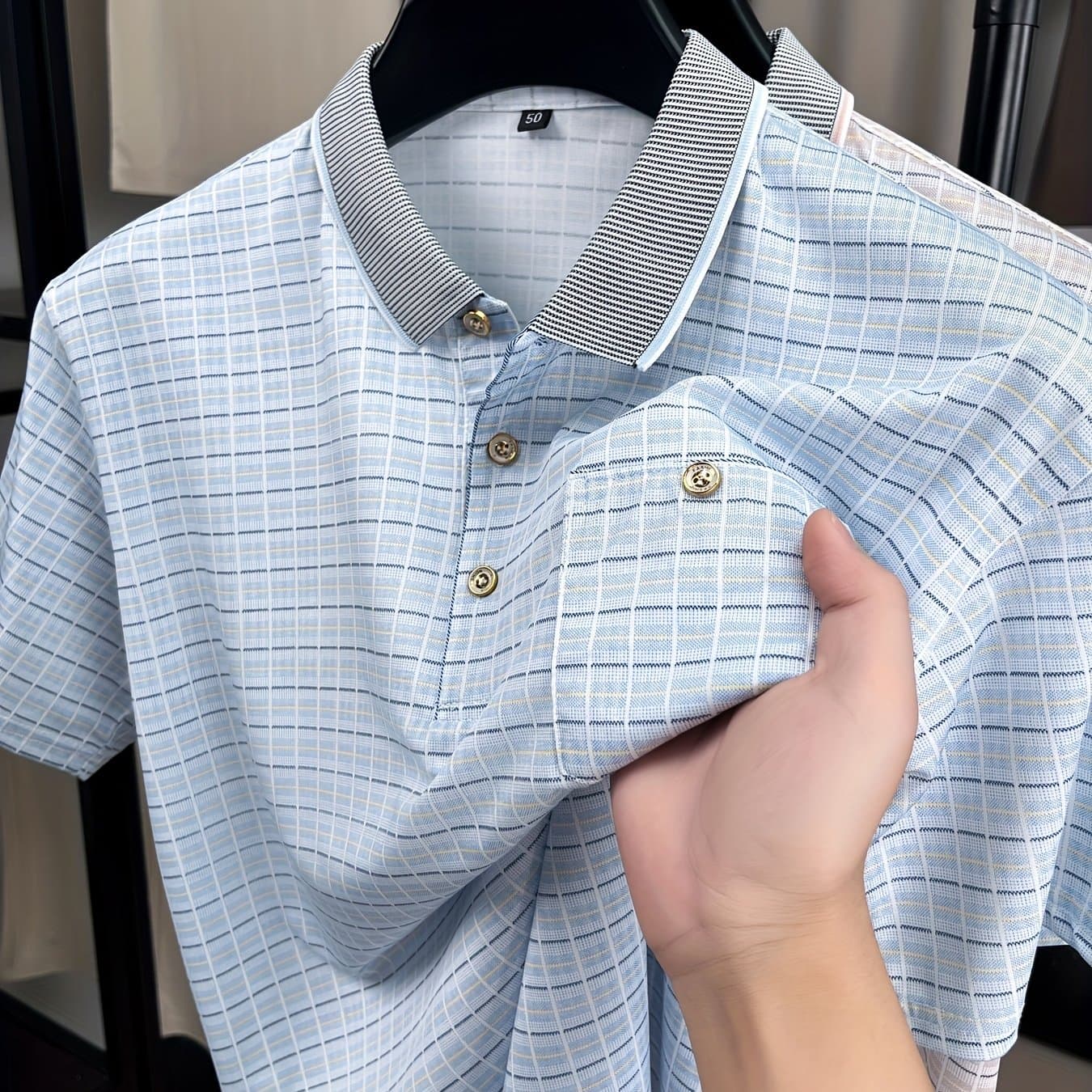 TEMU Twzaiku Men's Short-sleeve T-shirt Summer Lapel Ice Silky Fiber Fabric Printed Casual Sport Shirt