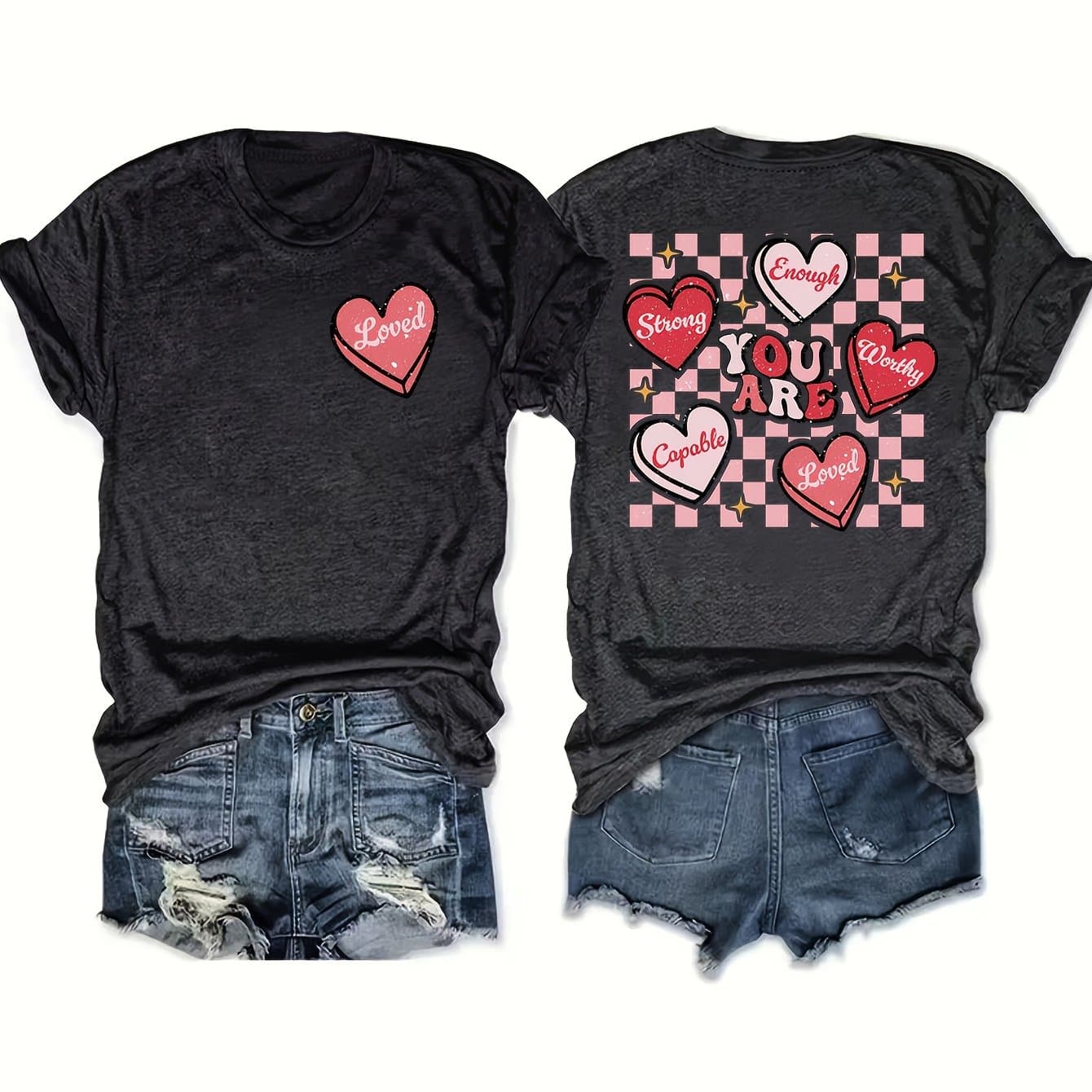 TEMU 2024 Valentine's Day European And American And Back Print Women's T-shirt