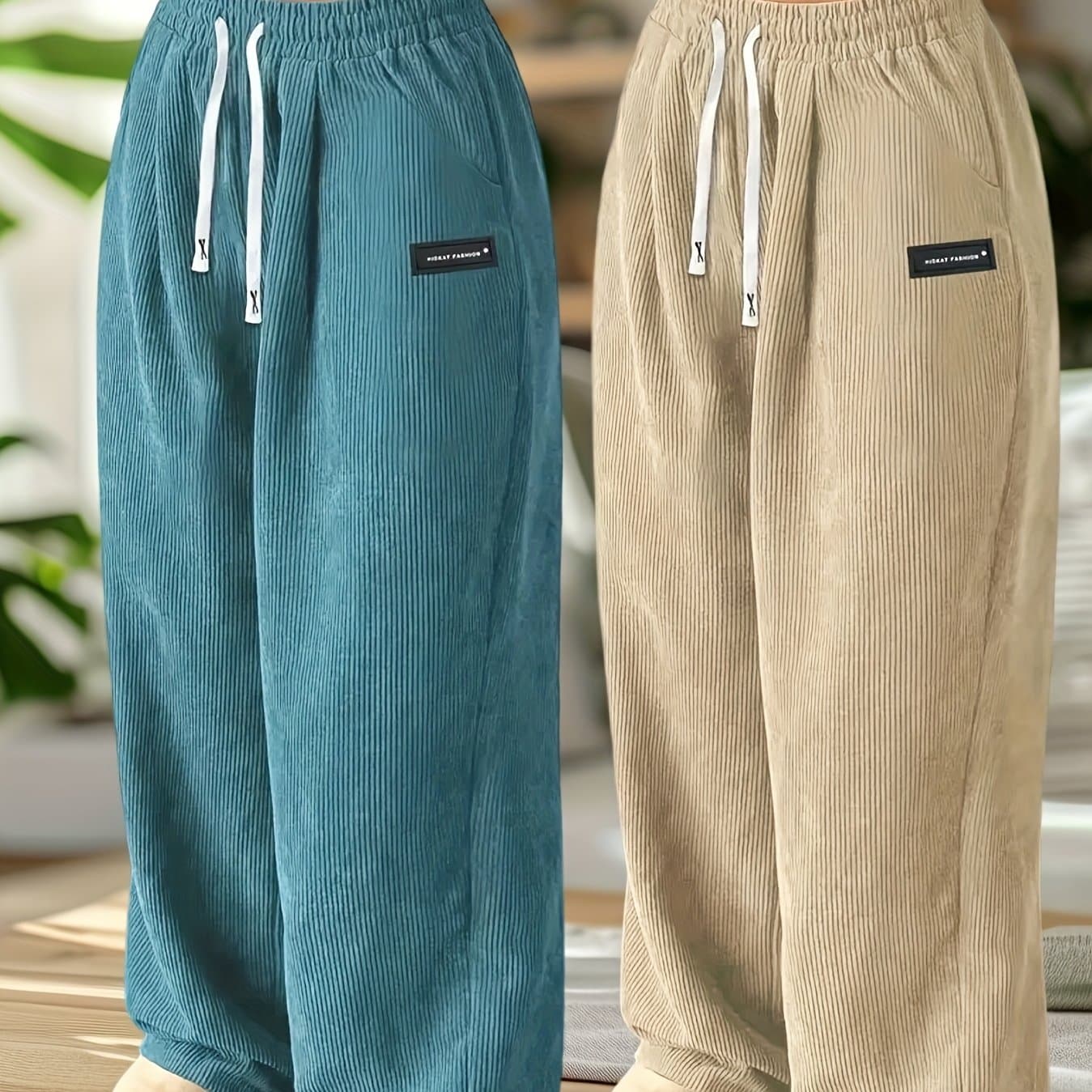 TEMU 2pcs Set Of New Women's Corduroy Sports Casual Pants, Solid Color With Drawstring Pocket, Breathable And Comfortable, Suitable For Daily Activities