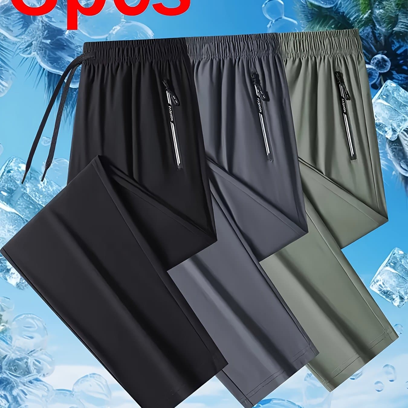 TEMU 3pcs Men's Quick Dry Pants, Breathable Casual Joggers With Zipper Pockets