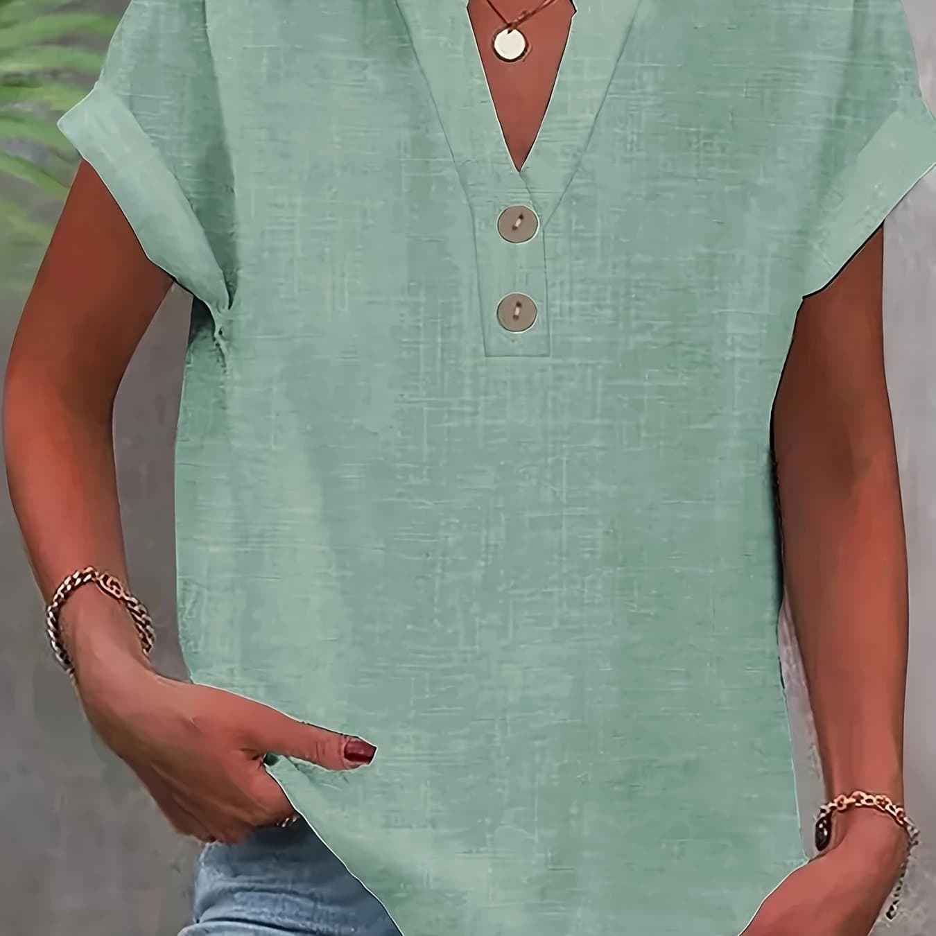 TEMU Spring/summer Women' Color New Style Short-sleeve Elegant Versatile Top