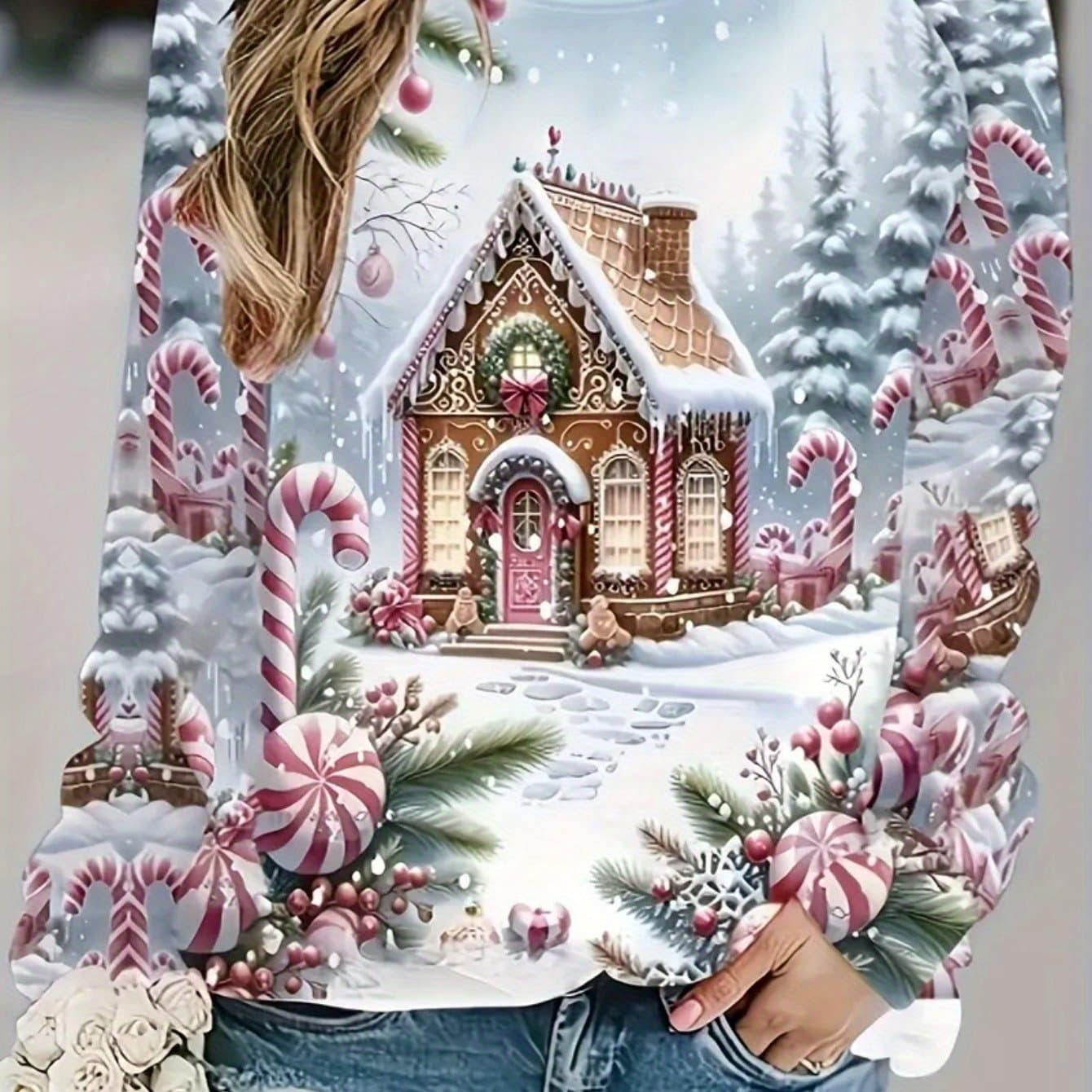 TEMU Women's Long Sleeve Casual T-shirt With 3d And Slogan Print - Made From Soft Medium Stretch Fabric, Featuring A Round Neck And Relaxed Fit For Comfortable Wear - Ideal For , Work, Or Leisure