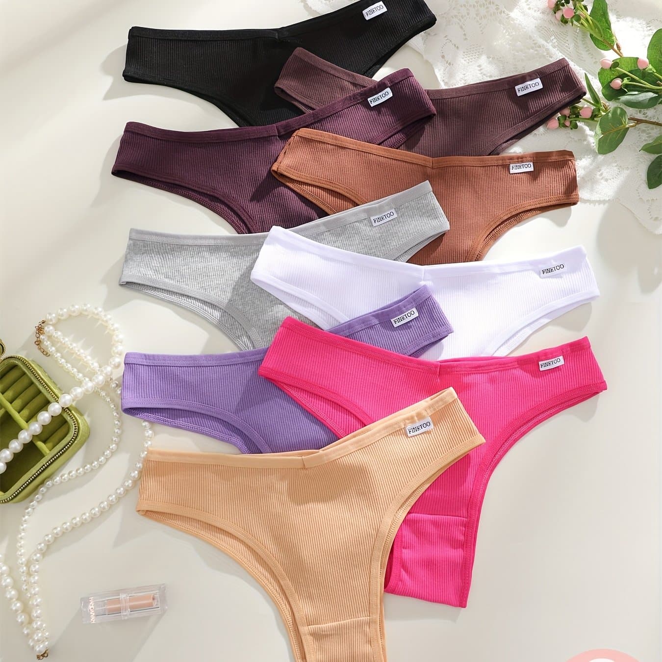 TEMU 9pcs Women's Underwear Set, V-shaped Design, Underwear, Comfortable And Breathable, Soft And Comfortable, , , Opaque, Cute