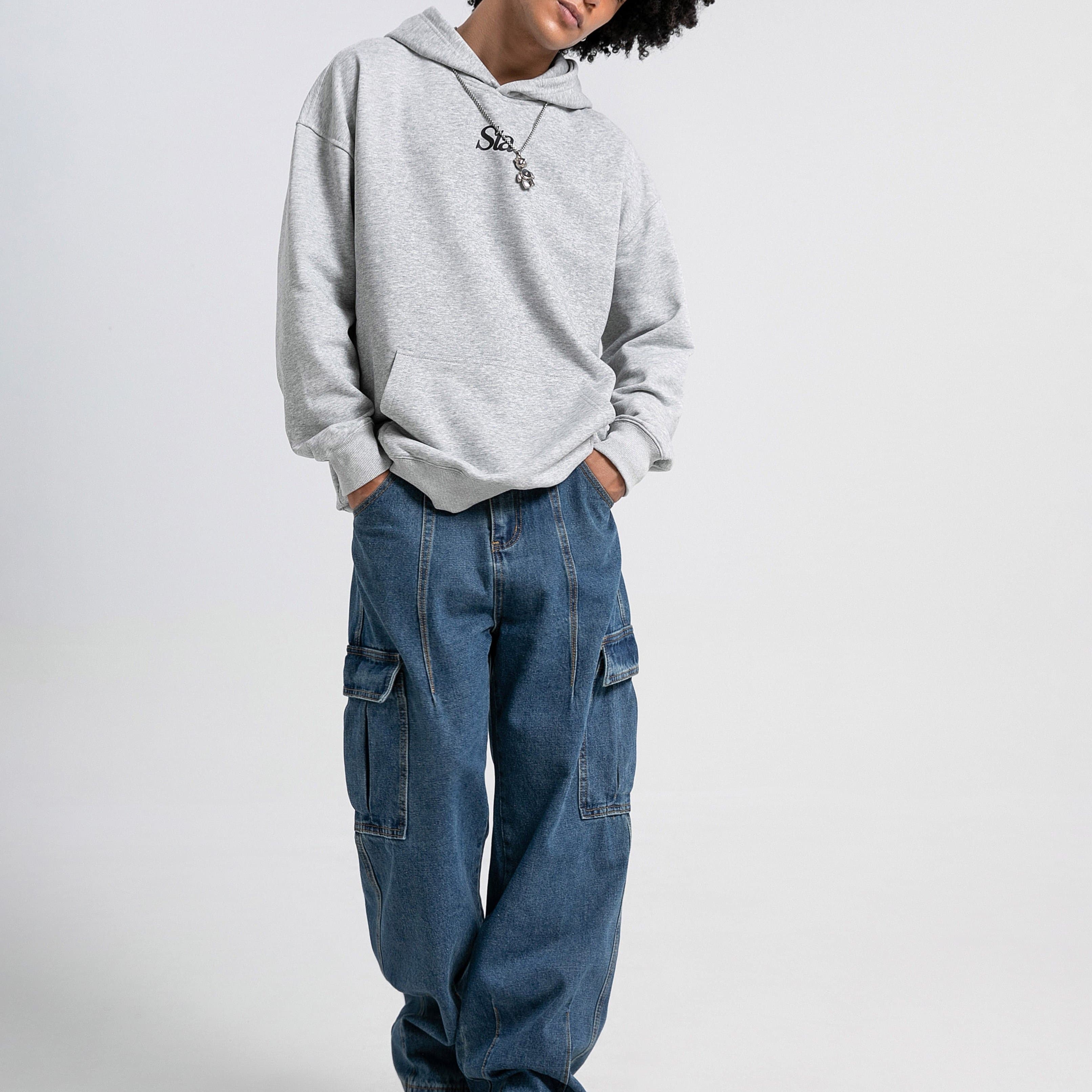 TEMU Men's Oversized Workwear, Loose Oversized Jeans, Hip-hop And Street Dance Party Denim Jogging Pants, Casual Denim Pants, Suitable For All