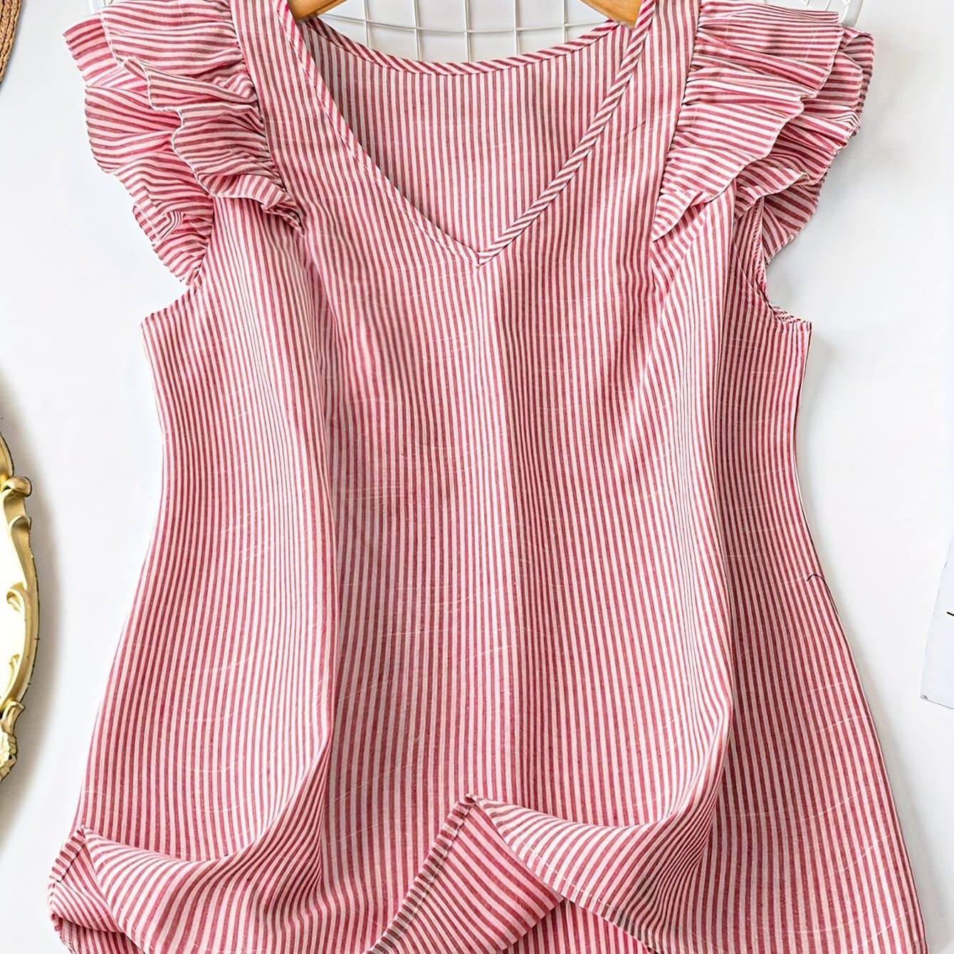 TEMU Plus Size, Plus Size Vacation Striped Sleeve Shirt Summer Top