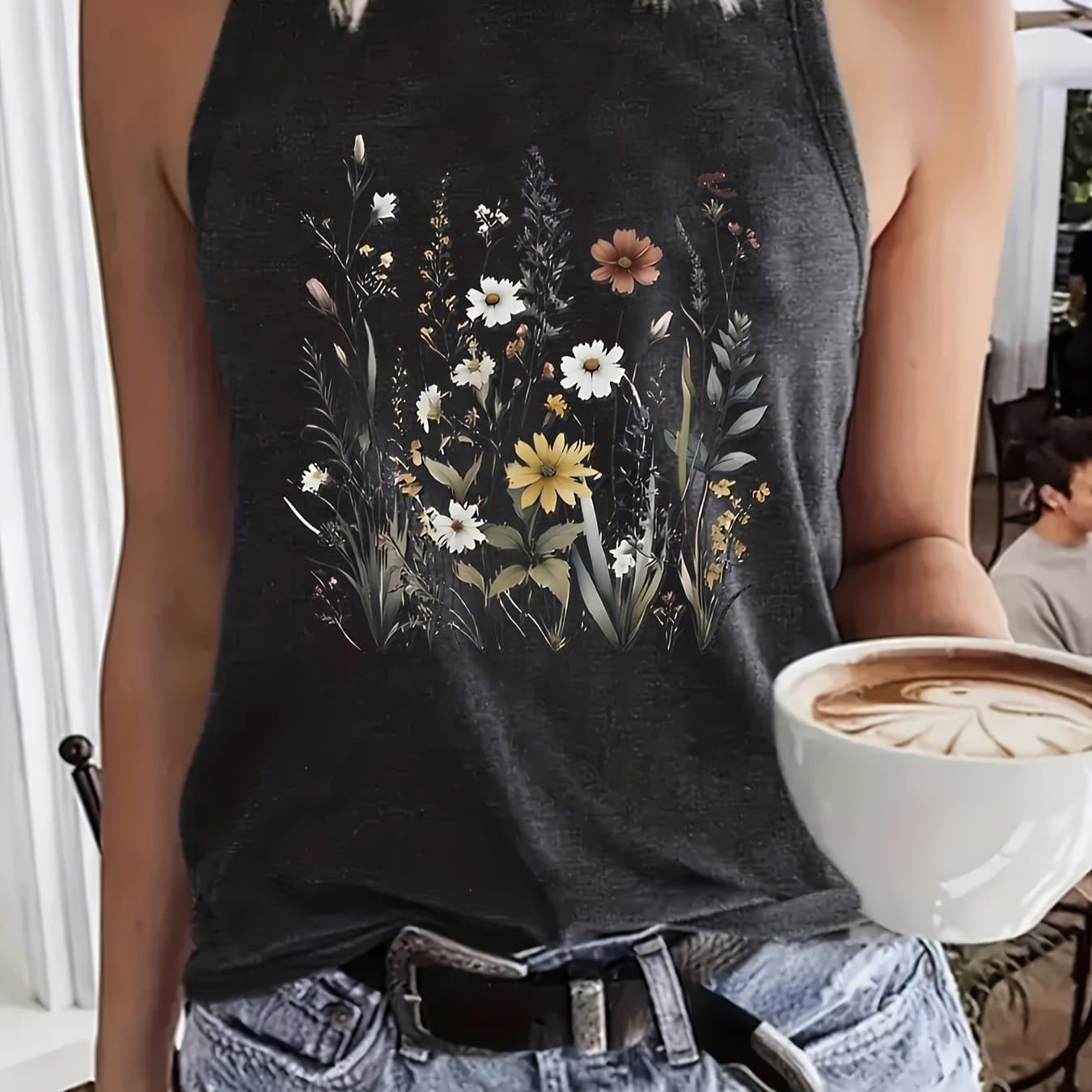 TEMU Print Tank Top, Casual Crew Neck Sleeveless Summer Tank Top, Women's Clothing