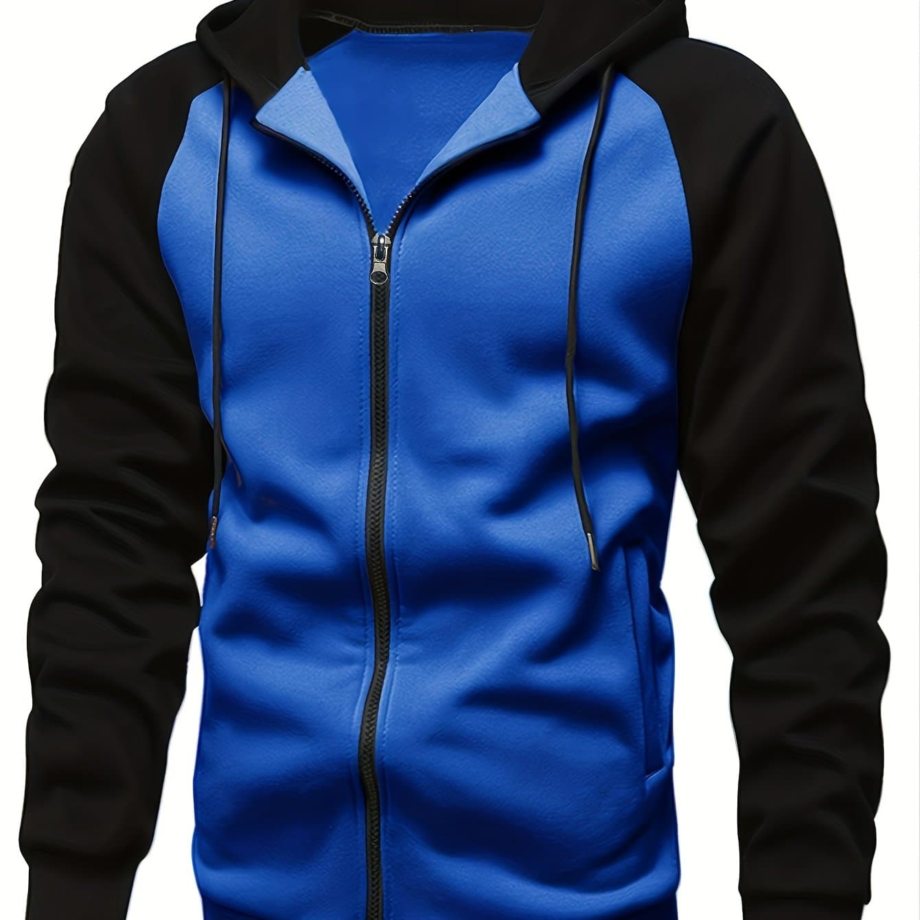 TEMU Men's Color Block Drawstring Hooded Long Sleeve Zip-up Jacket With Pockets, Men's Hooded Jacket For Spring And Autumn, Suitable For Workout Training