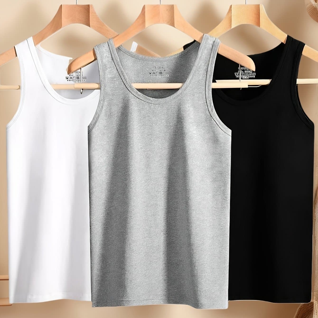 TEMU 3pcs Simple Tops Pure Cotton Men's Vests And Tops Black, White And Gray, Suitable For Daily Wear, Sports, Going Out, Beach And , Spring And Summer