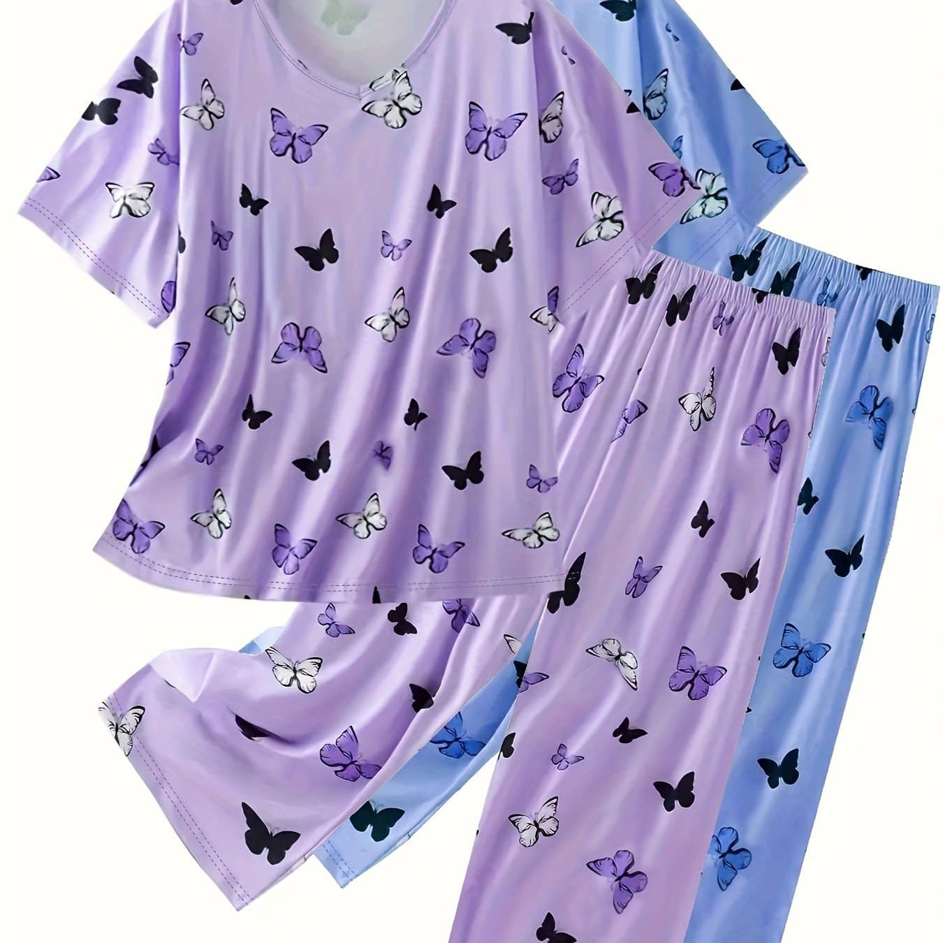 TEMU Plus-size Print Short Sleeve Capri Pants 2pcs Set