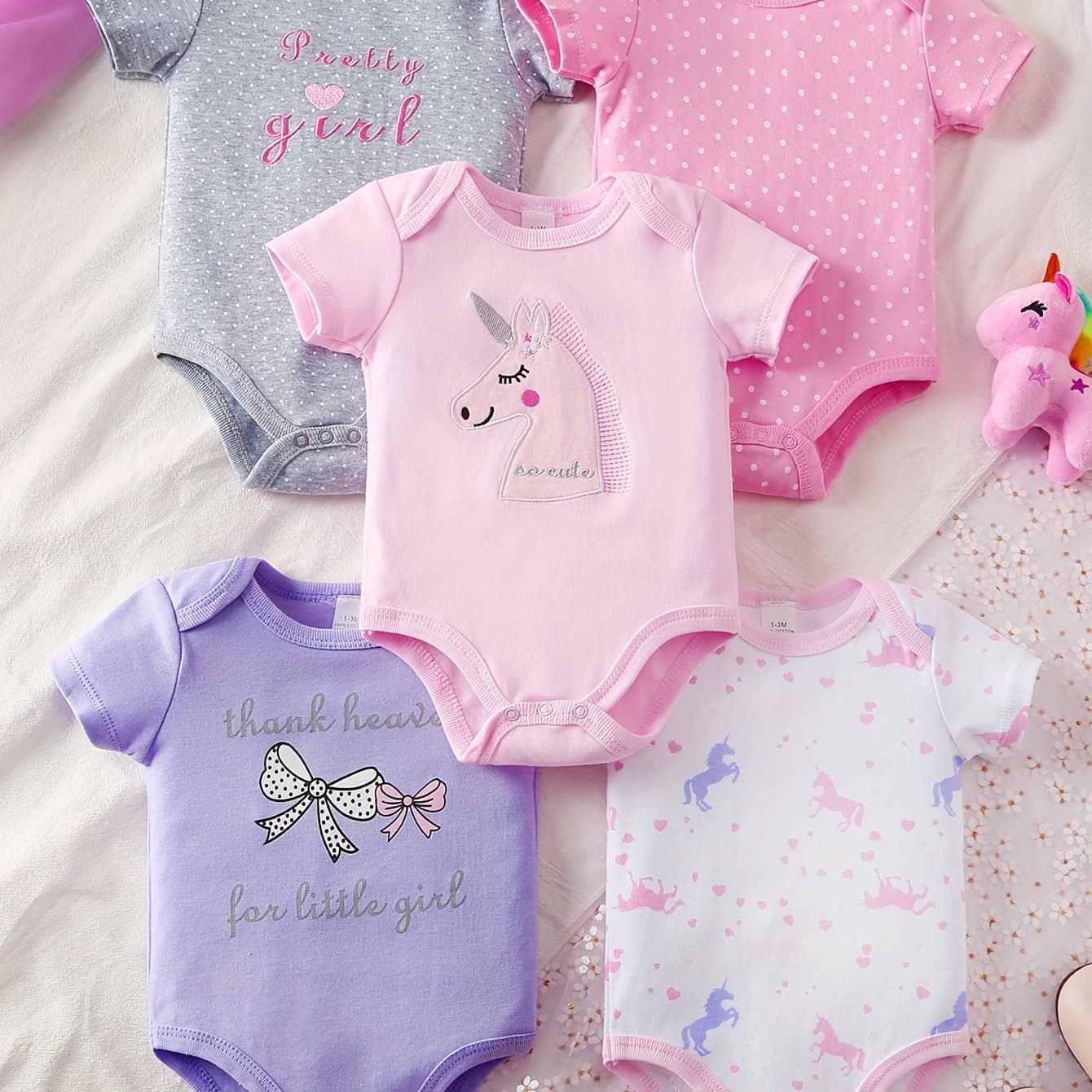 TEMU 5pcs Infant's Short Sleeve Onesie Cotton For Summer