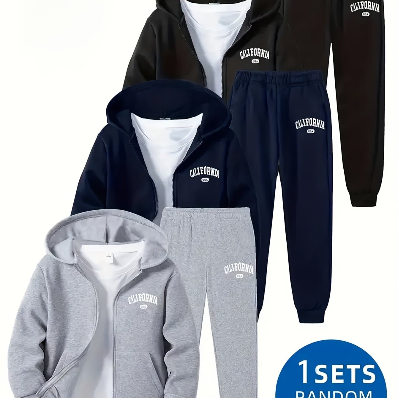 TEMU 2pcs Random Set Boys' Letter Outfit - Random Color Long Sleeve Zip-up Hoodie With Pockets And Pants - Simple Versatile Autumn/winter Outdoor , Perfect For Outdoor