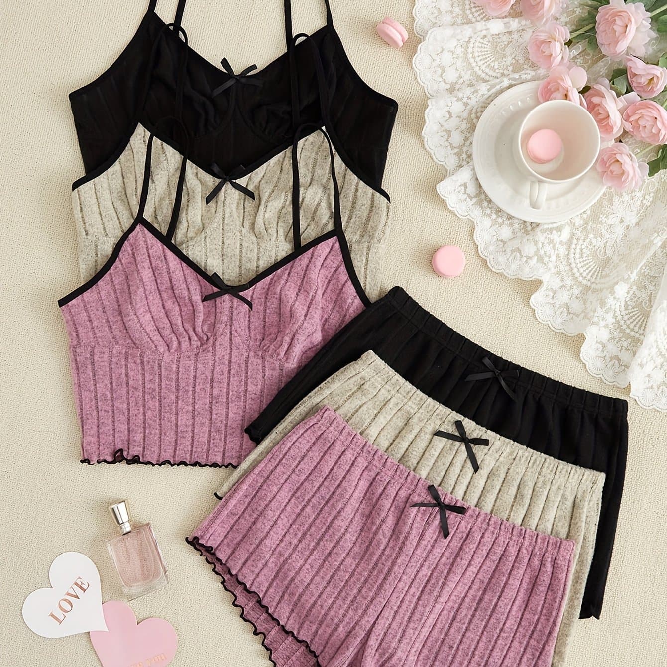 TEMU 6pcs Women's Pajamas Suspender Shorts Brushed Skin-friendly Fabric Comfortable And Casual Set
