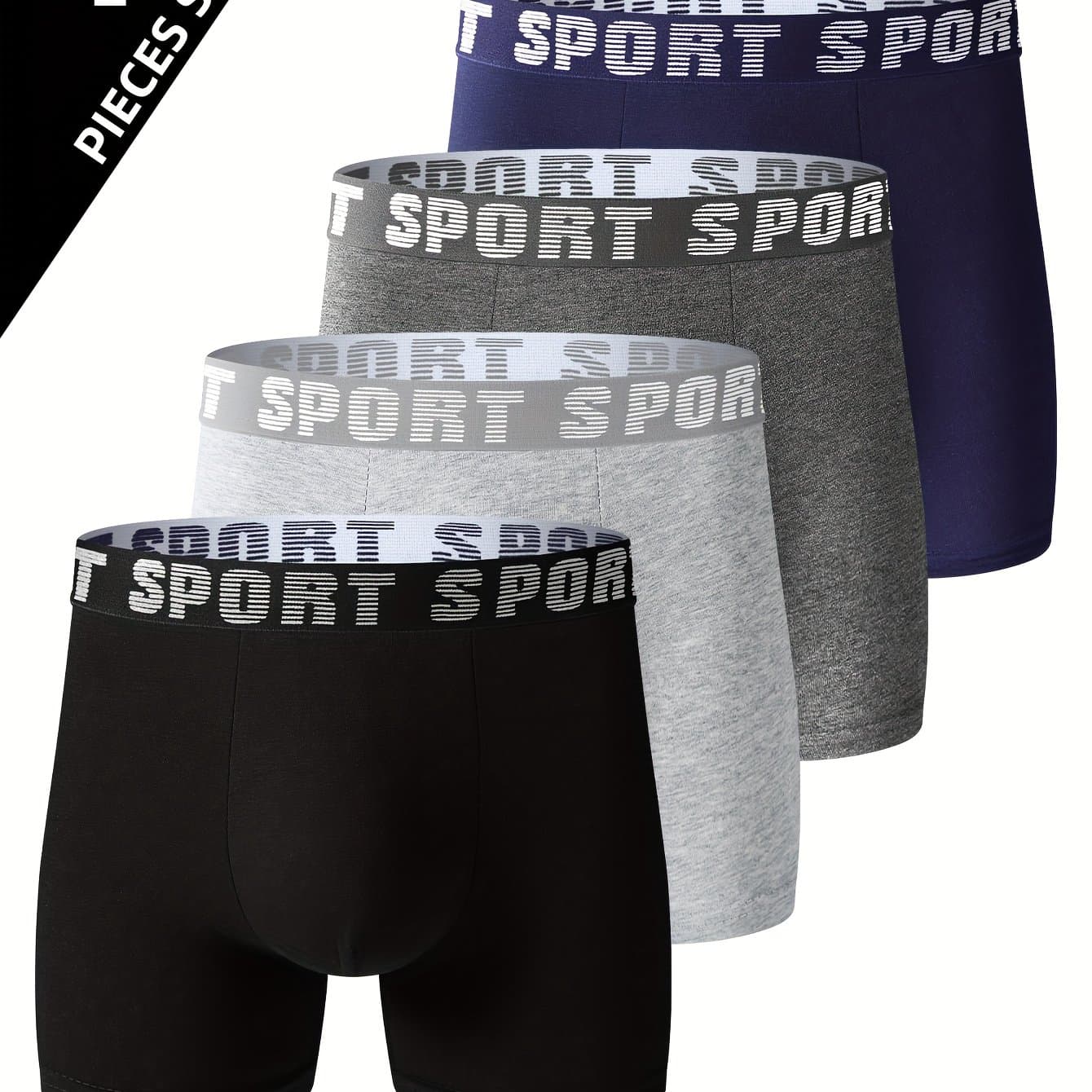 TEMU 4pcs Men's Sports Fitness Underwear, Breathable And Comfortable Long Boxers, Fashionable, , And Minimalist Stretch Men's Briefs