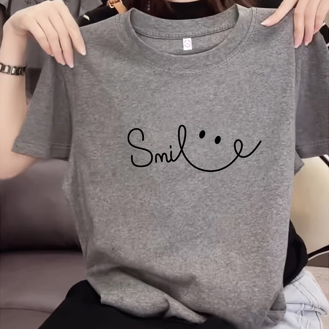 TEMU Spring Summer Easy Round Neck Fashion Loose All-match Casual Short Sleeve T-shirt Women's Top Printed Comfortable