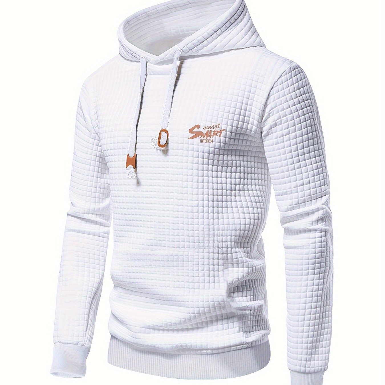 TEMU Men's Casual Hoodie With Letter Print - Stretchy Polyester Blend, Machine Washable, Long Sleeve Pullover For Fall/winter Outdoor Activities
