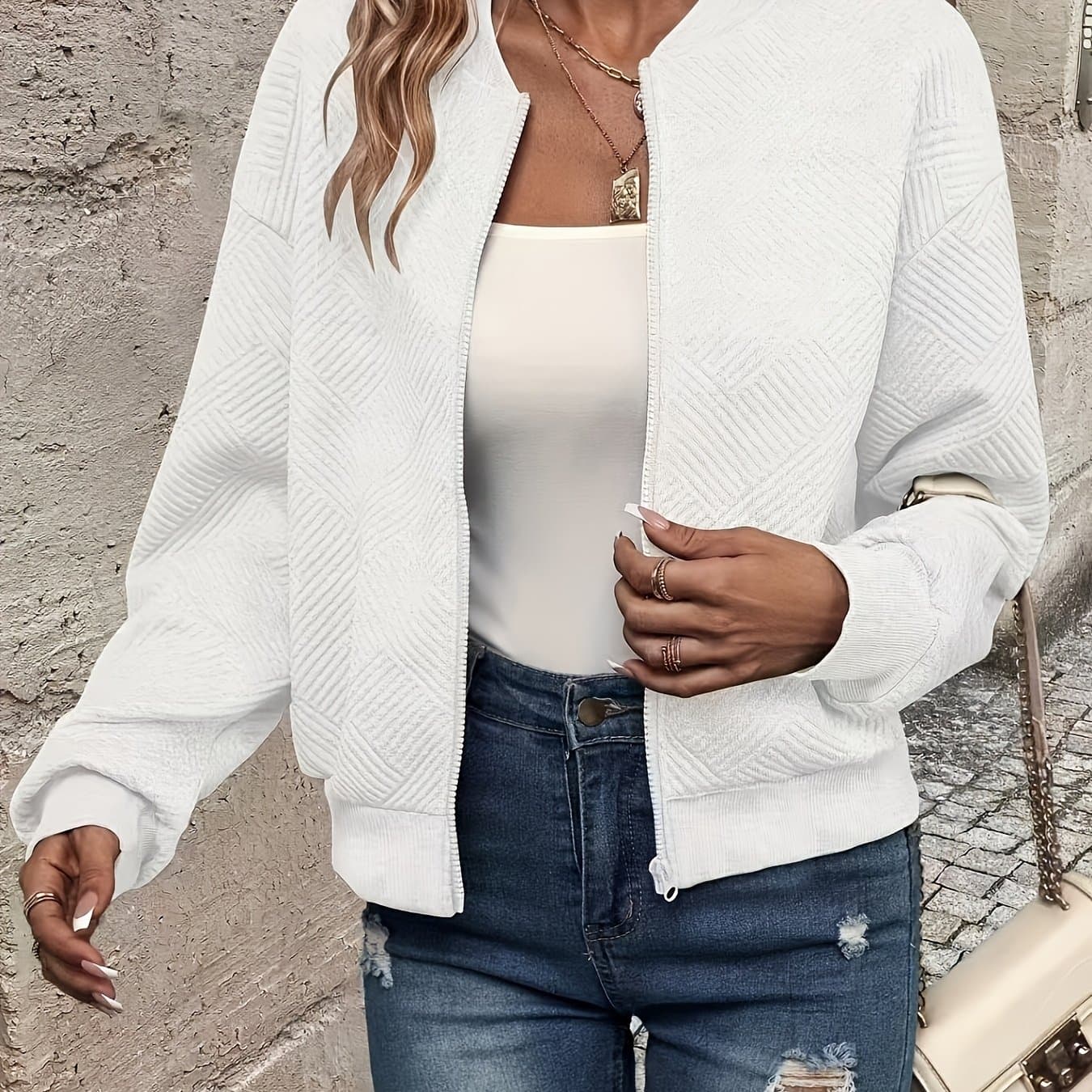 TEMU Women's Casual Waffle Zip-up Cardigan Jacket