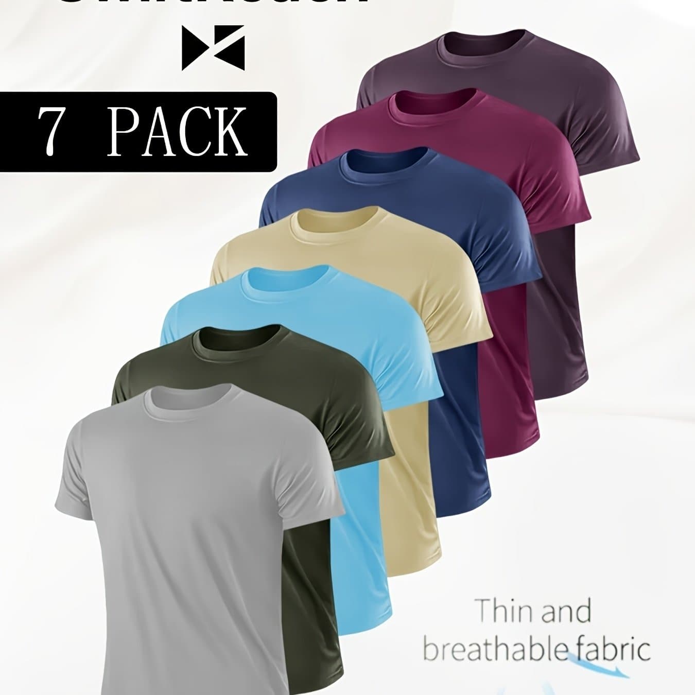 TEMU 7pcs Of Grey Men's Athletic T-shirts, Skin-friendly, Moisture-wicking, Suitable For Sports And Outdoor Activities.