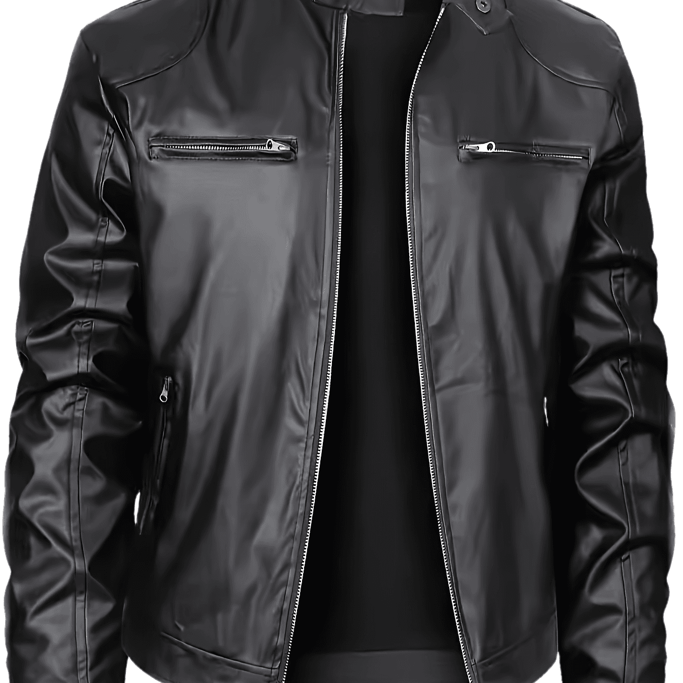 TEMU Men's Retro Stand Collar Slim-fit - With Zippered Pockets, Ribbed Cuffs & Waistband, Polyester Lining - Casual Streetwear Outerwear, Casual Attire, , Snap Button Detail, Plus Size