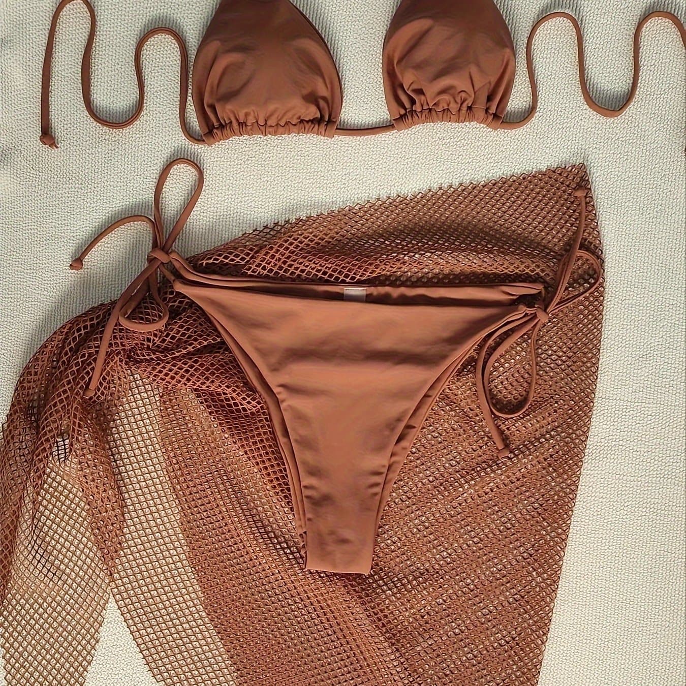 TEMU Swimming Fashion Mesh Skirt Sexy Bikini Three-piece Set