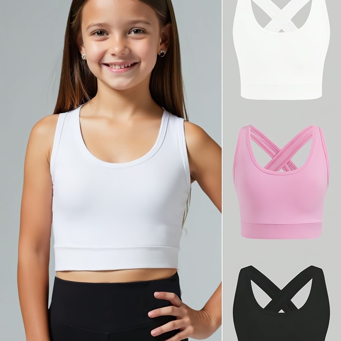 TEMU Girls' Spring Summer Casual Fashion Black White Pink 3-color Sports Tank Top, Essential For , Suitable For Outdoor Activities, Running, Badminton, Skipping Rope And Daily Wear, Gift, Jump Rope