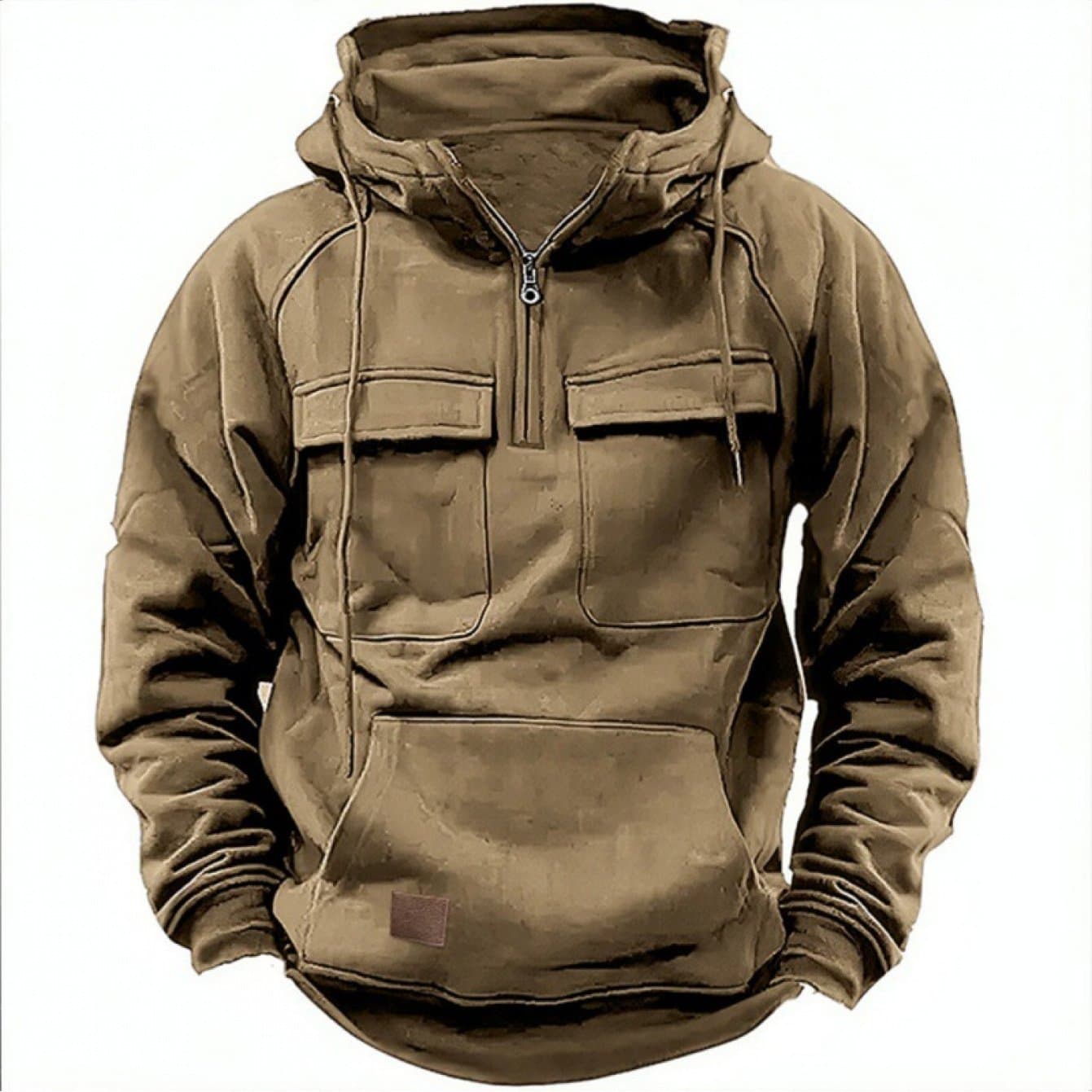 TEMU Cargo Hoodies For Men Tactical Sweatshirt Quarter Zip | Midi Length, Non-stretch Fabric, Vintage Style, Solid Color, Closure | Ideal For Sports, Hiking, Running, Gym, Outdoor Activities - Scacto