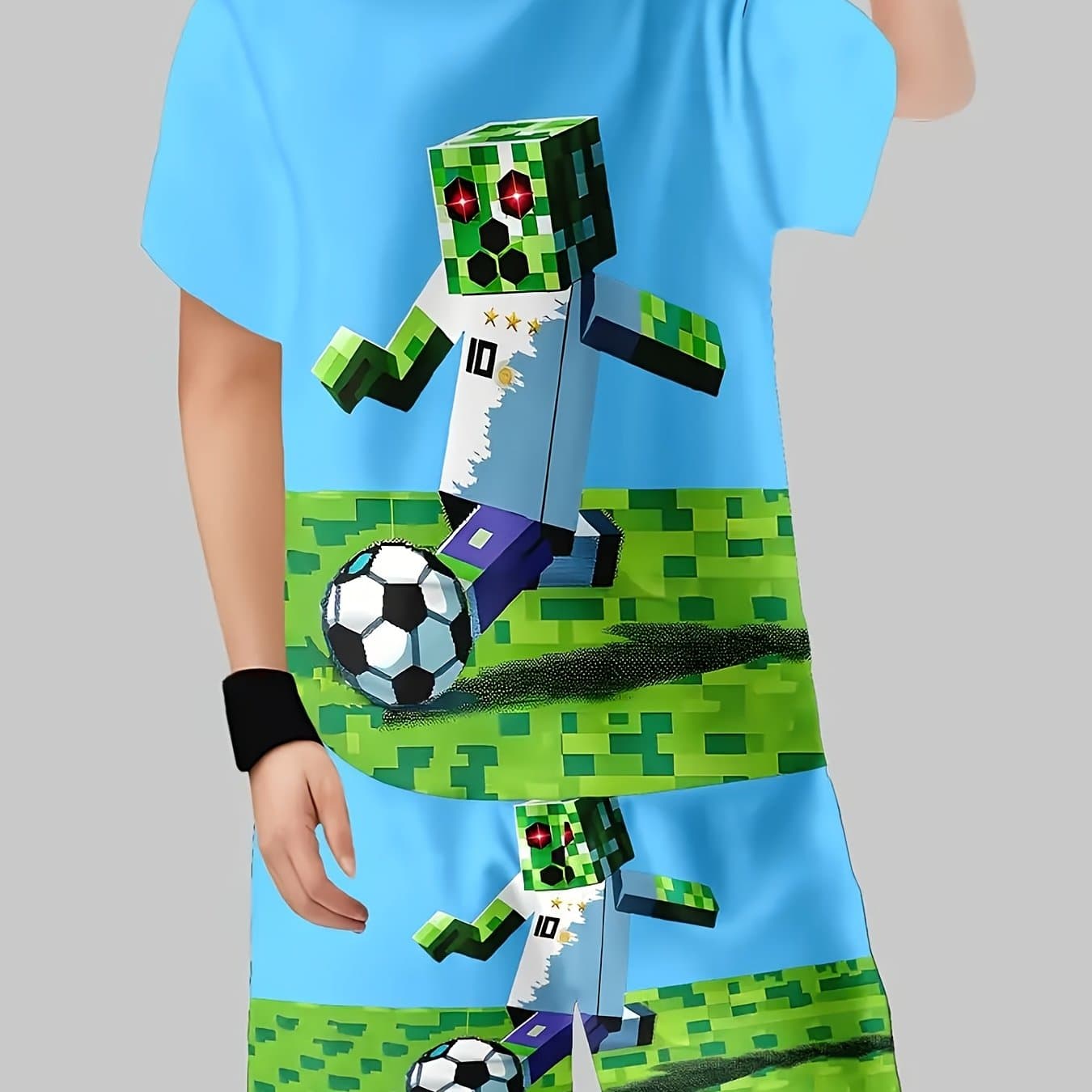TEMU Casual Short-sleeve T-shirt And Shorts Set For Boys, Featuring A 3d Printed Design, Perfect For Outdoor Activities
