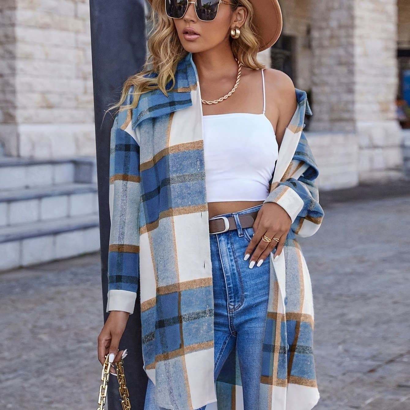 TEMU Spring/autumn Women's Casual Long Sleeve Fleece Winter Warm Shirt-style Coat Long Length Jacket Overcoat