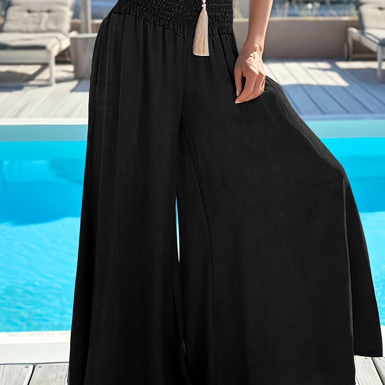 TEMU Solid Color Elastic Waist Skirt Pants