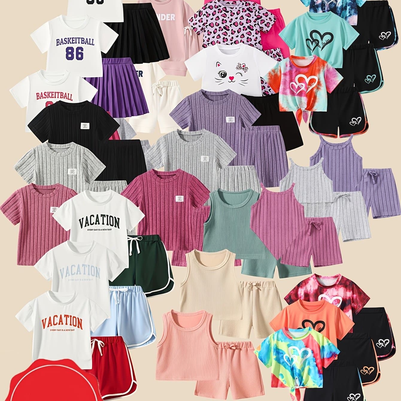 TEMU Random 6pcs Girls' Spring/summer Trendy & Cute Outdoor Sports Casual Wear For Girls Ages 3-13 Fashionable Holiday If Color , Please Do Not Order, For Outdoor