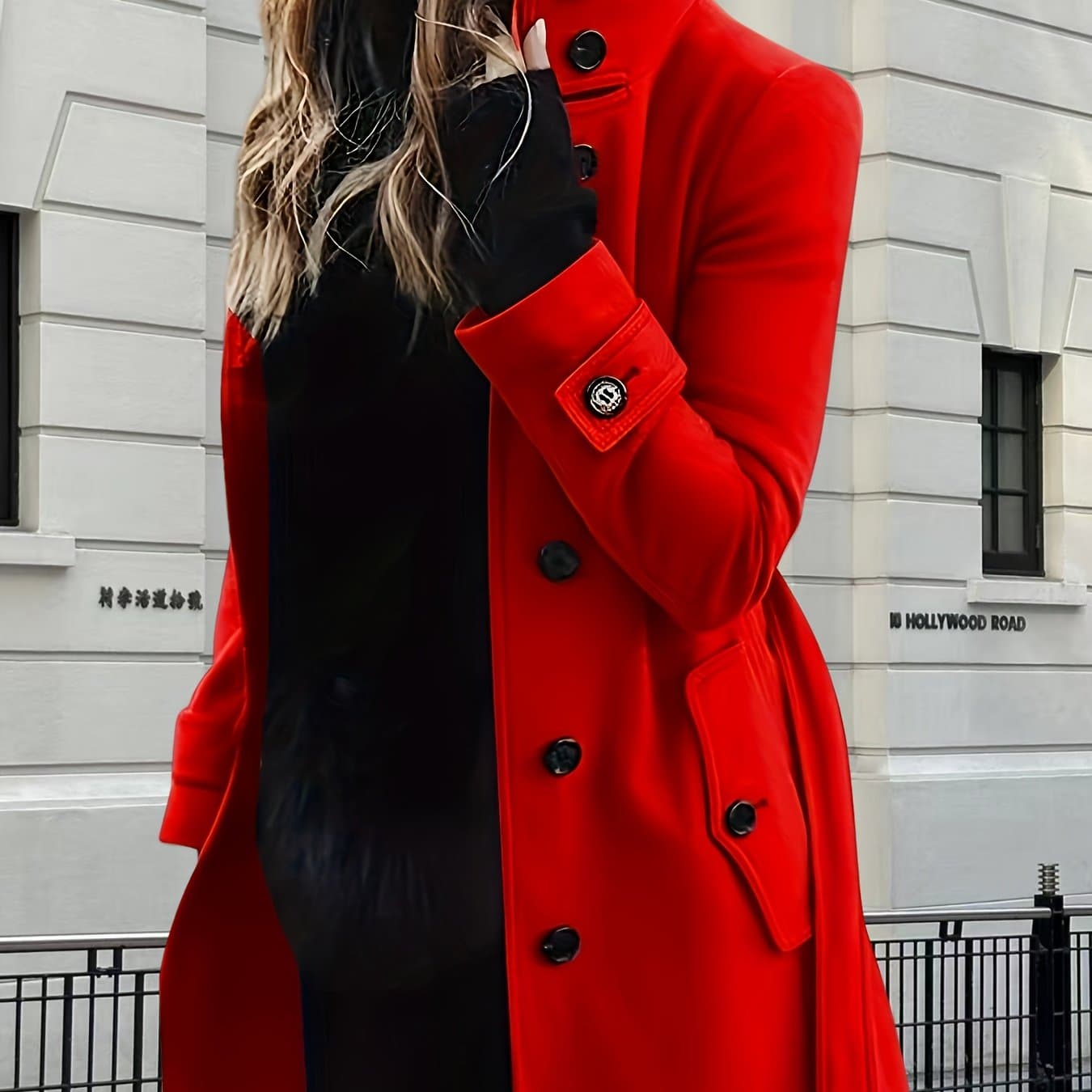 TEMU A Chic, Tailored Button-up Coat For Women, Perfect For The Autumn And Winter . This Stylish Coat Features A Collar And Is Suitable For Casual And Formal Events, Complete With Long Sleeves And A