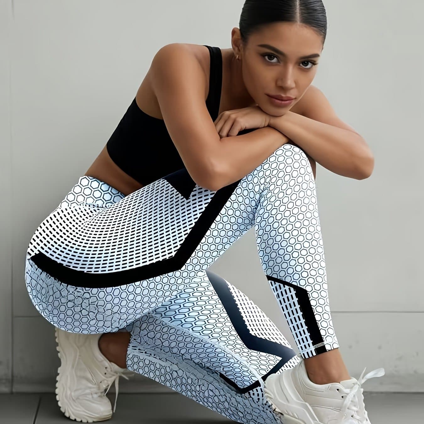 TEMU Women's Sports Leggings, Sexy And Fashionable Honeycomb Print Breathable Stretchy -lifting Yoga Workout Running Athletic Tights