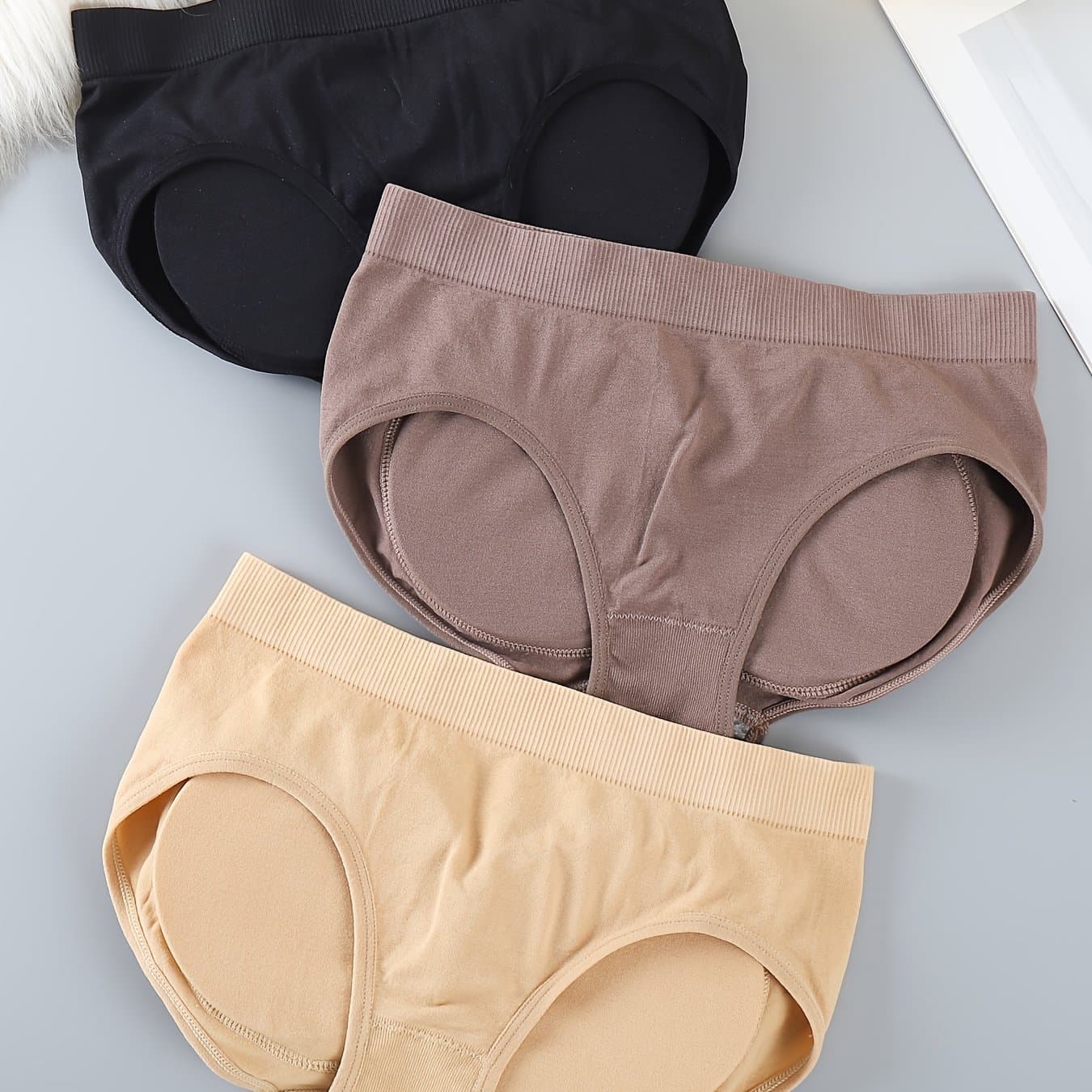 TEMU 3-pack Full Shaping Underwear - Seamless Hipster Panties With Hollowed-out Breathable Enhancer, Thickened Fake Suitable For Daily Wear, Gym, Swim &