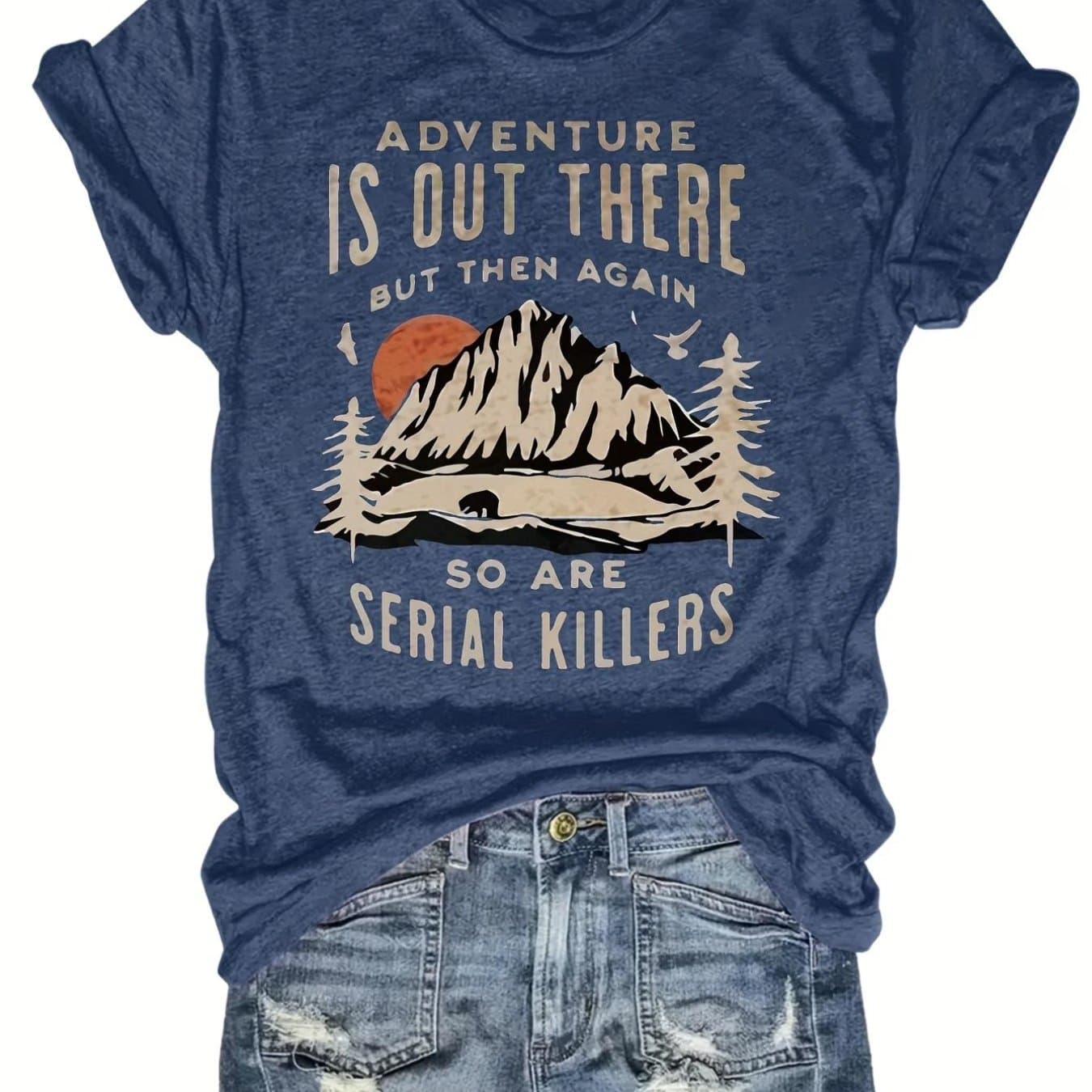 TEMU Women' Clothing Curve Tshirts With Print, Casual Shortsleeved Round Neck Top, Mediumstretch Fabric, Machine Washable, For All , Women's Tshirt, Tshirt With Unique Pattern,